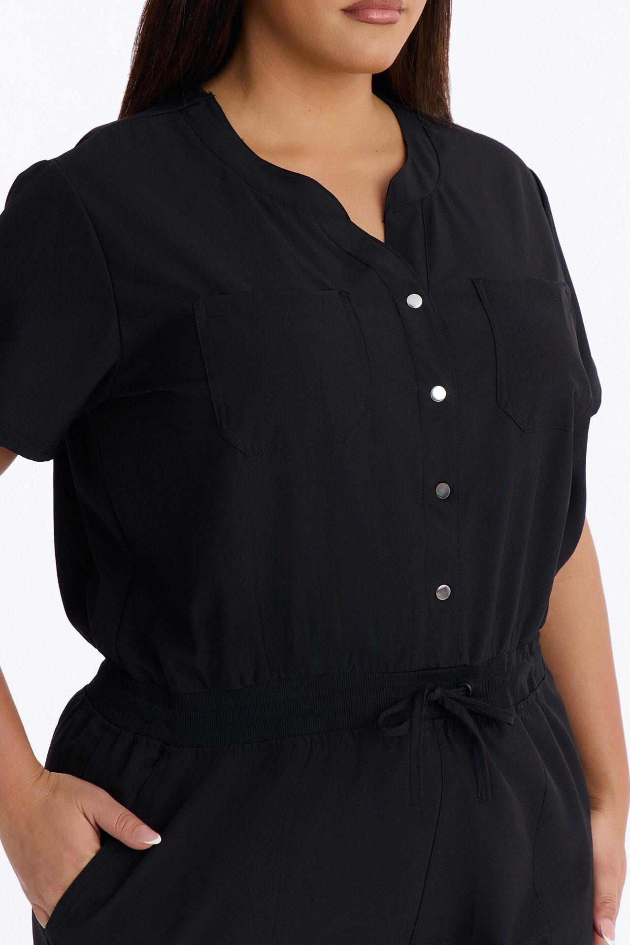 In Unison Uniform Jogger Scrub Jumpsuit With Snaps - Black