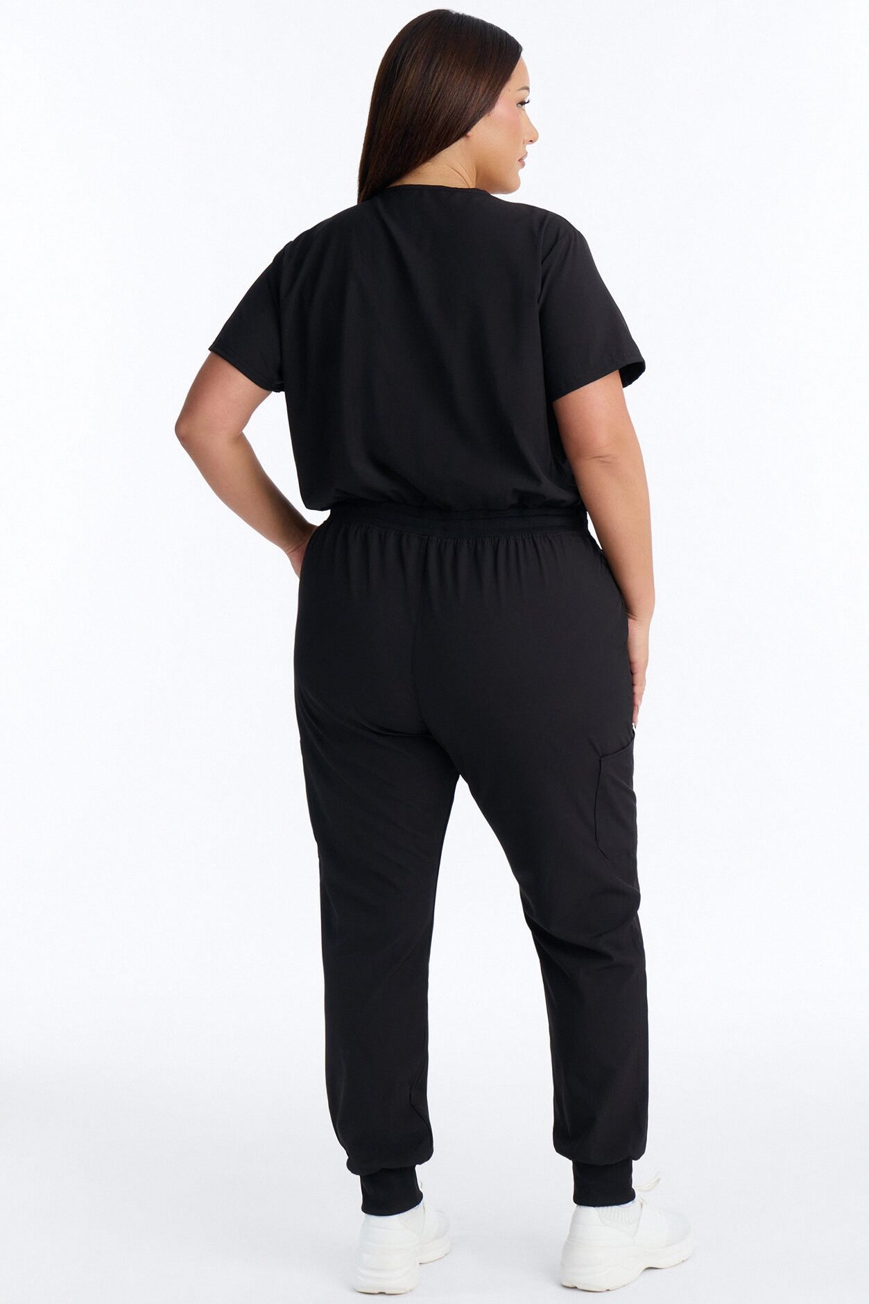 In Unison Uniform Jogger Scrub Jumpsuit With Snaps - Black