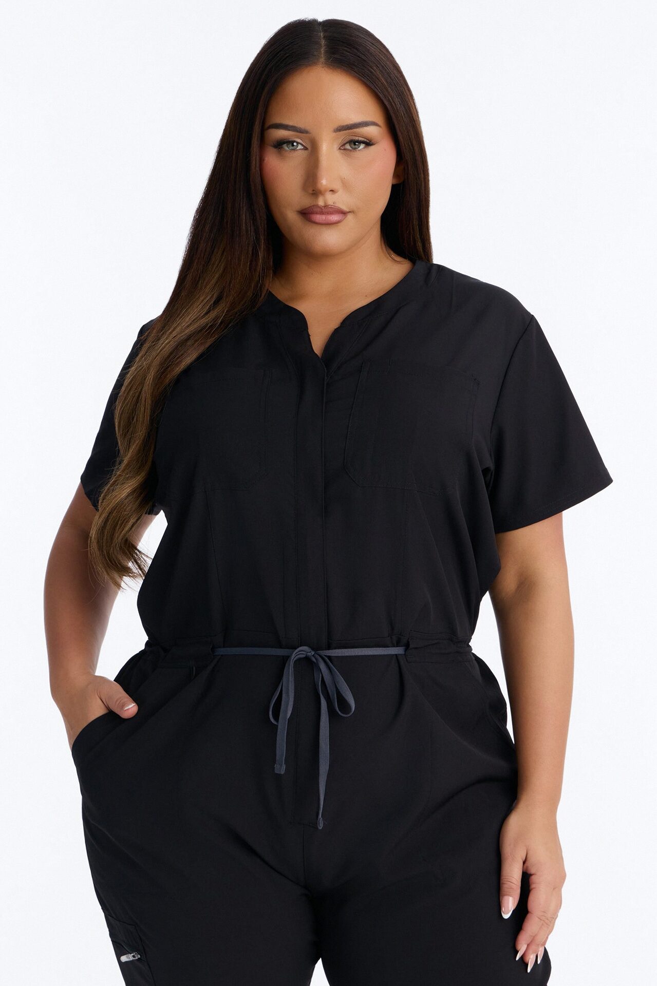 Prime Care Belted Uniform Scrub Jumpsuit - Black