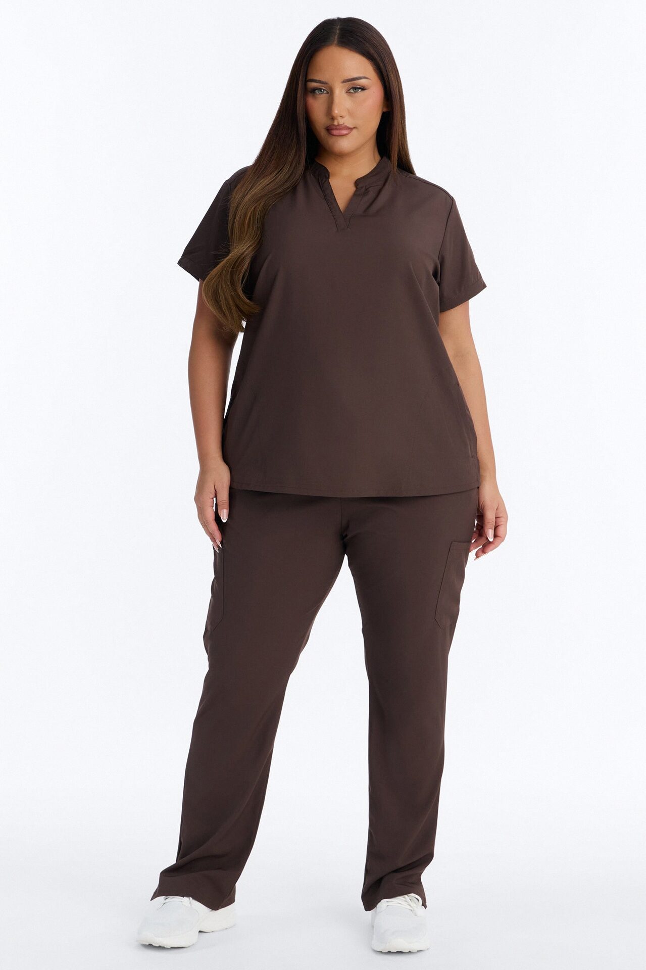It's Go Time Collared Open Leg Uniform Scrub Set - Chocolate