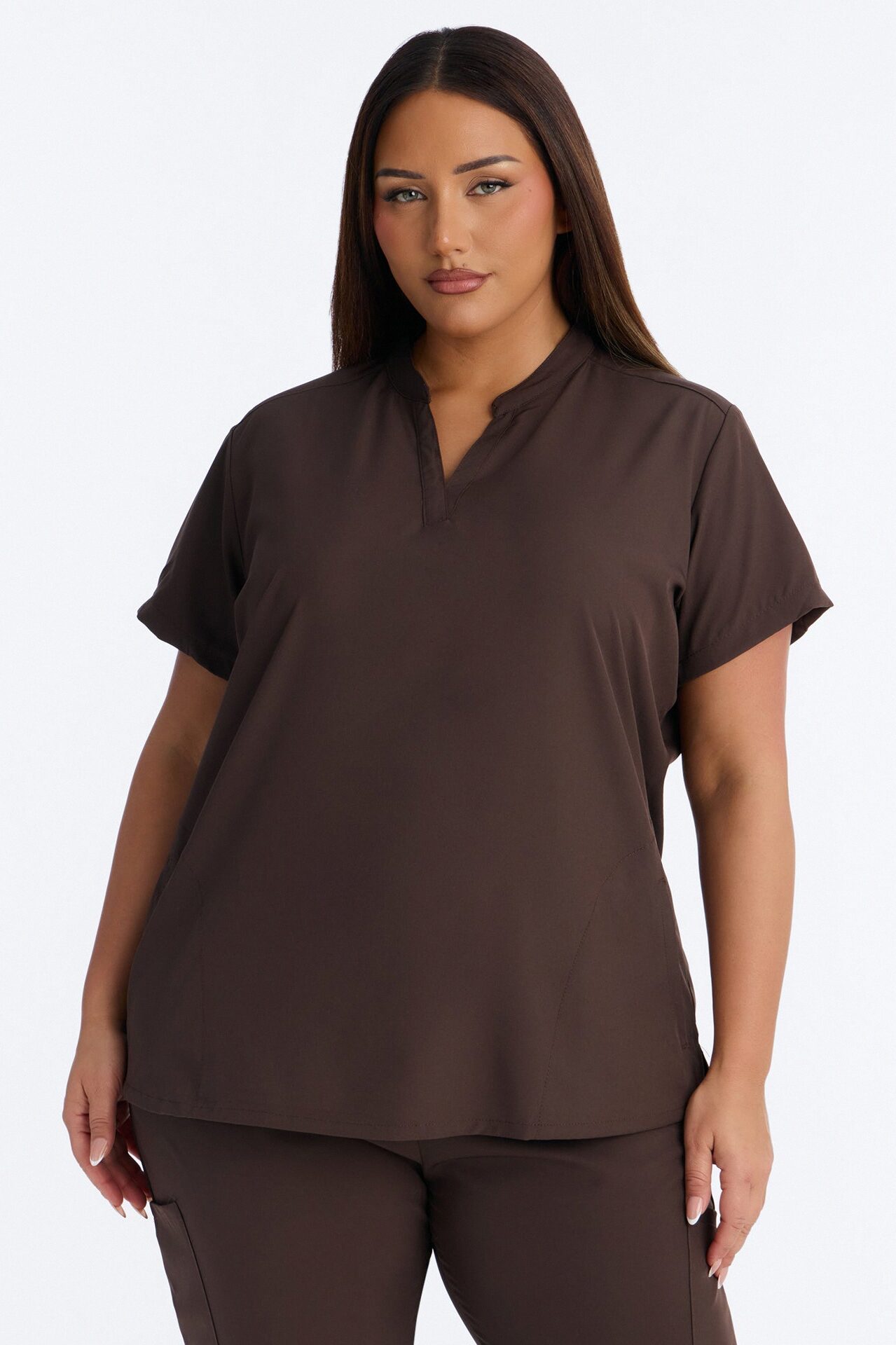 It's Go Time Collared Open Leg Uniform Scrub Set - Chocolate