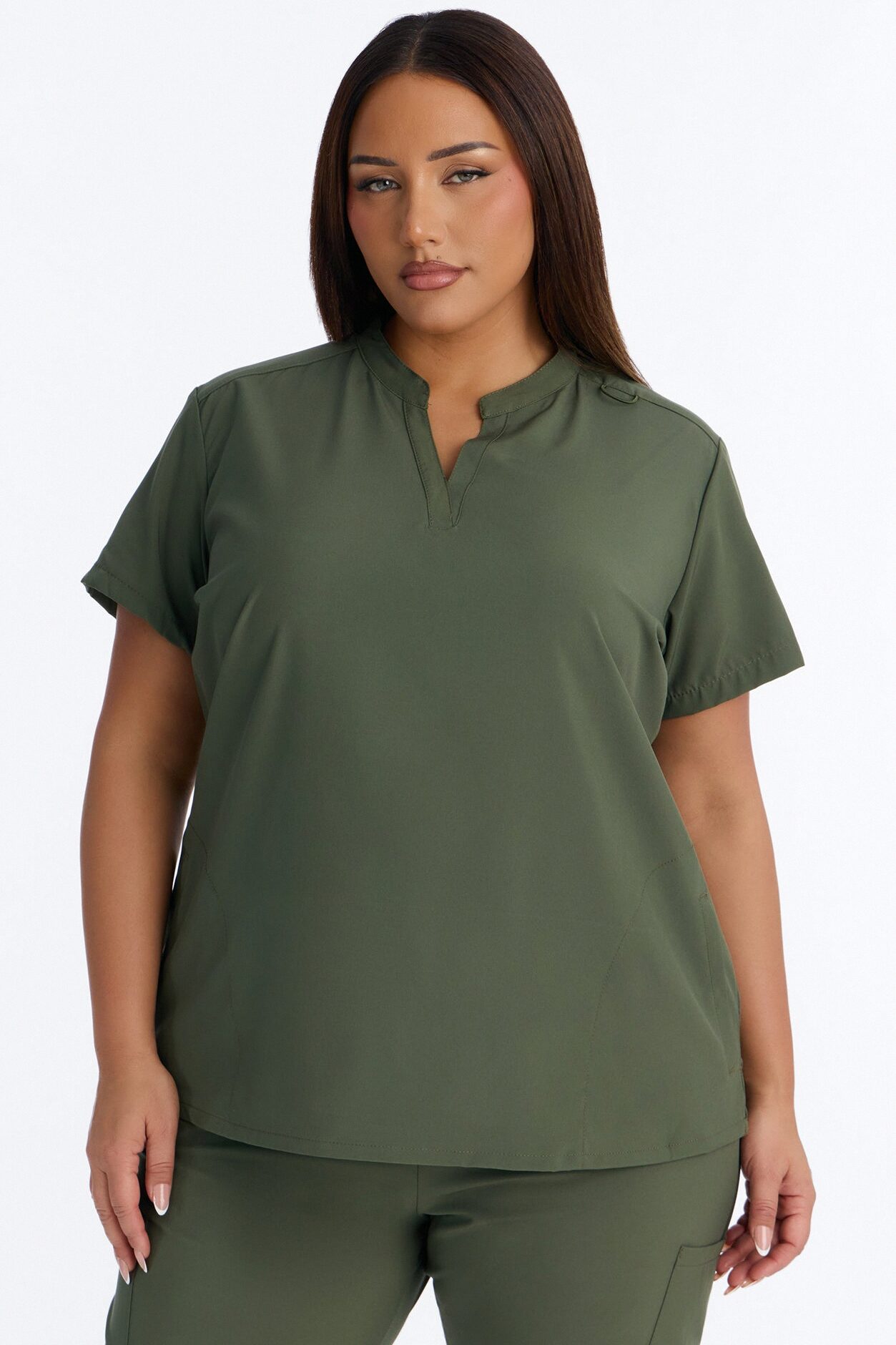 It's Go Time Collared Open Leg Uniform Scrub Set - Olive