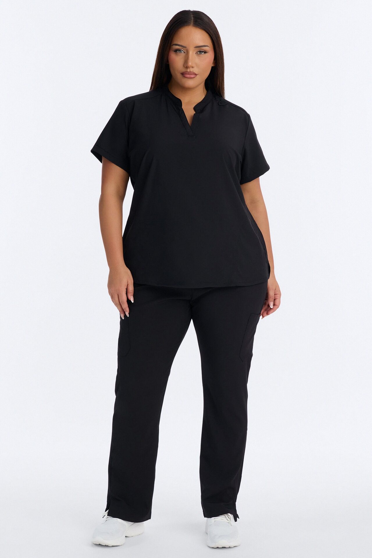 It's Go Time Collared Open Leg Uniform Scrub Set - Black