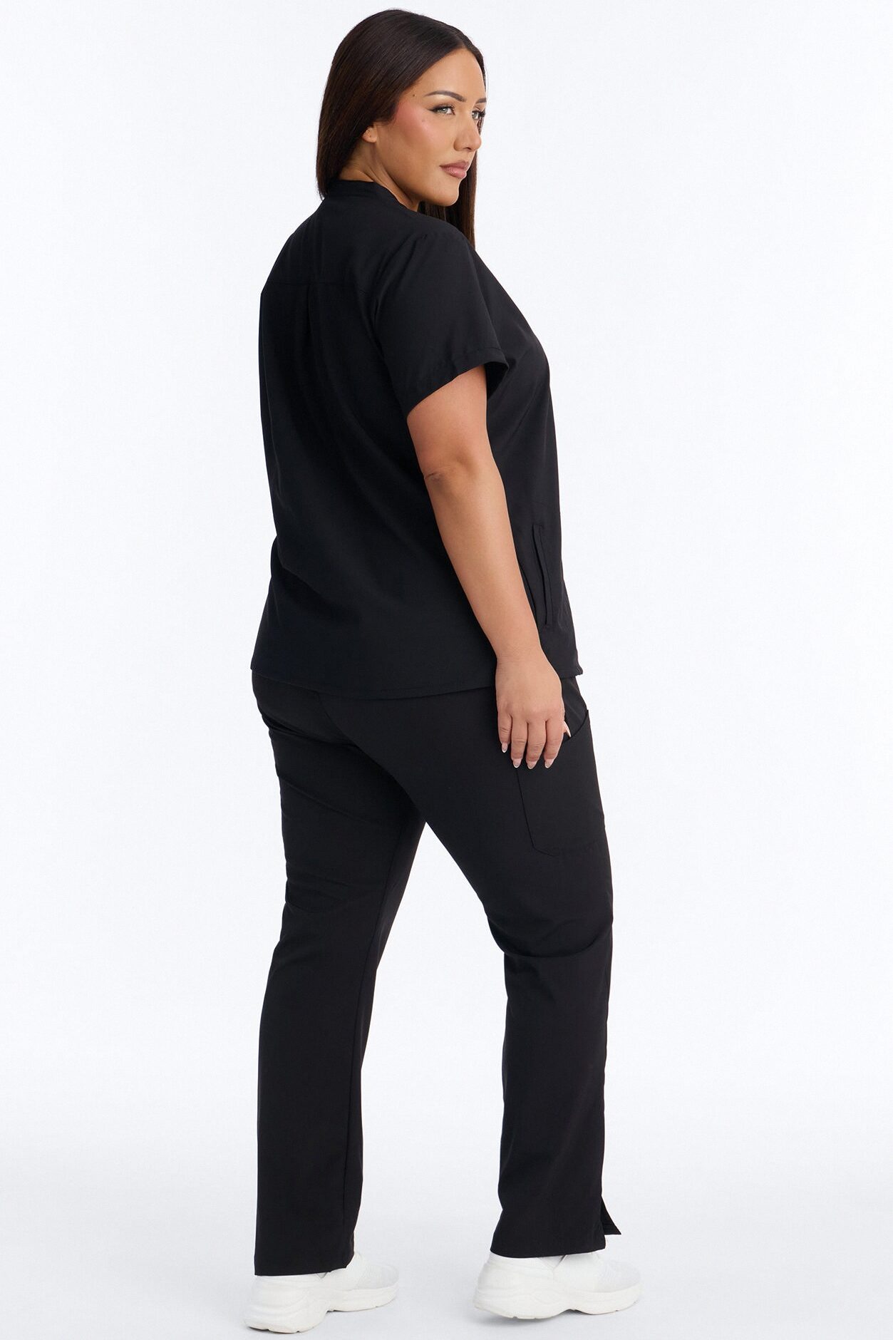 It's Go Time Collared Open Leg Uniform Scrub Set - Black