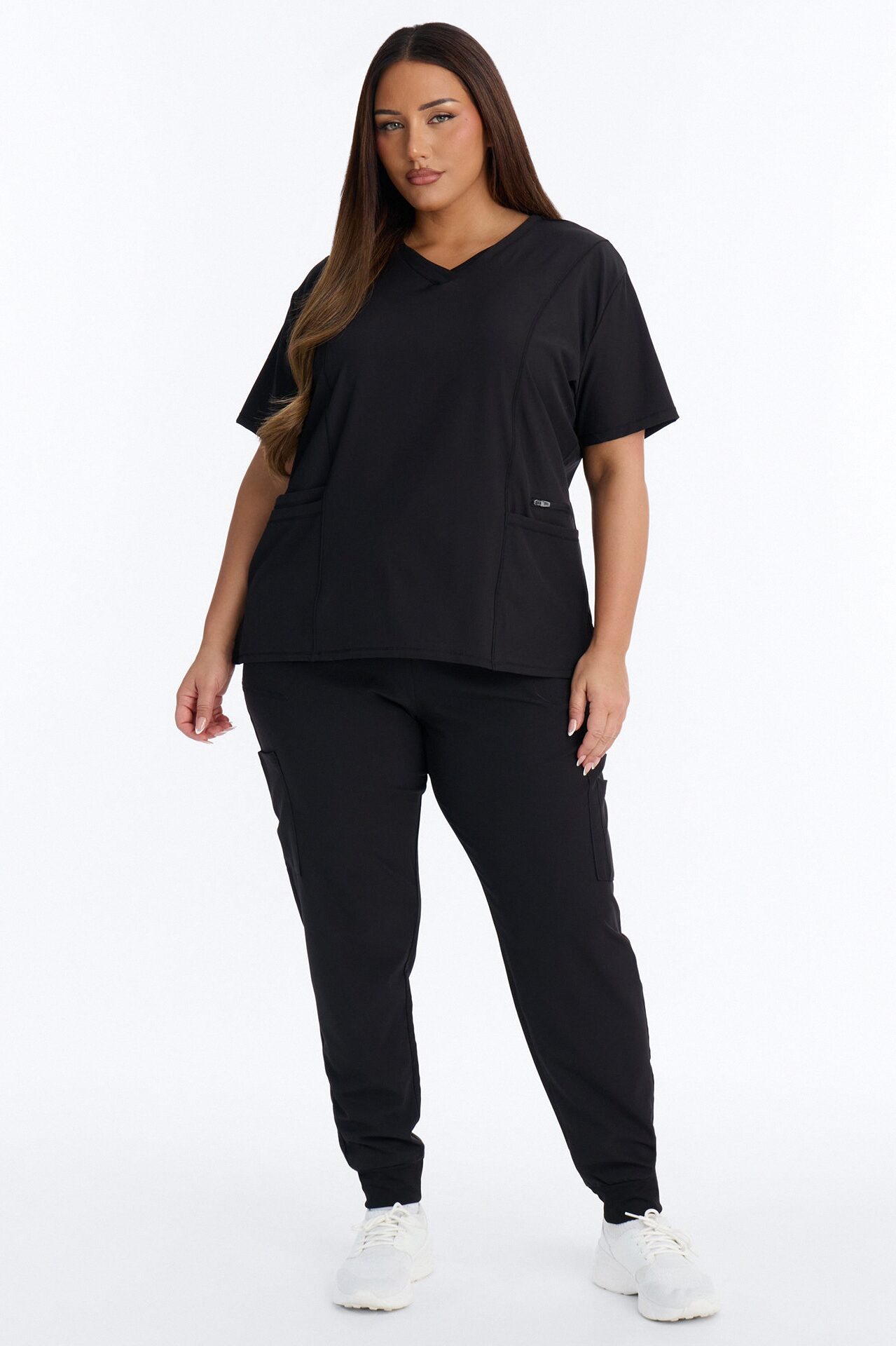 Clinical 4 Way Stretch Pocket Back Knit Jogger Scrub Set - Black