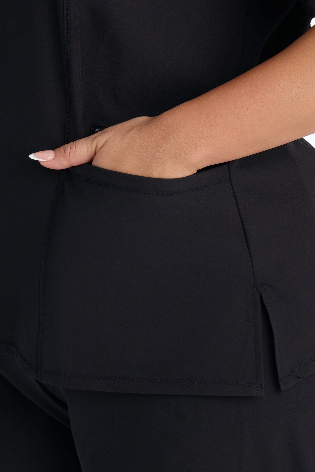 Clinical 4 Way Stretch Pocket Back Knit Jogger Scrub Set - Black
