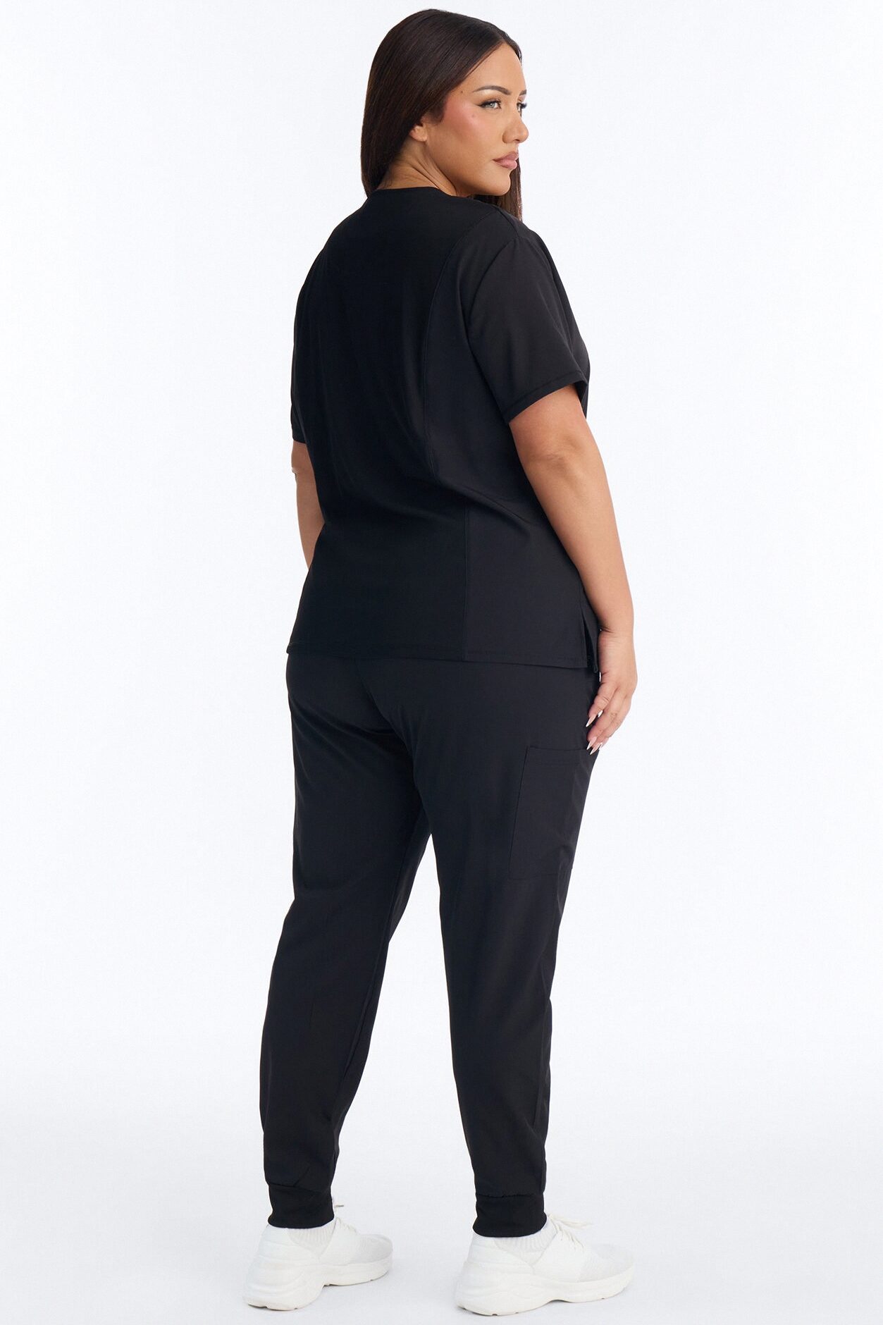Clinical 4 Way Stretch Pocket Back Knit Jogger Scrub Set - Black