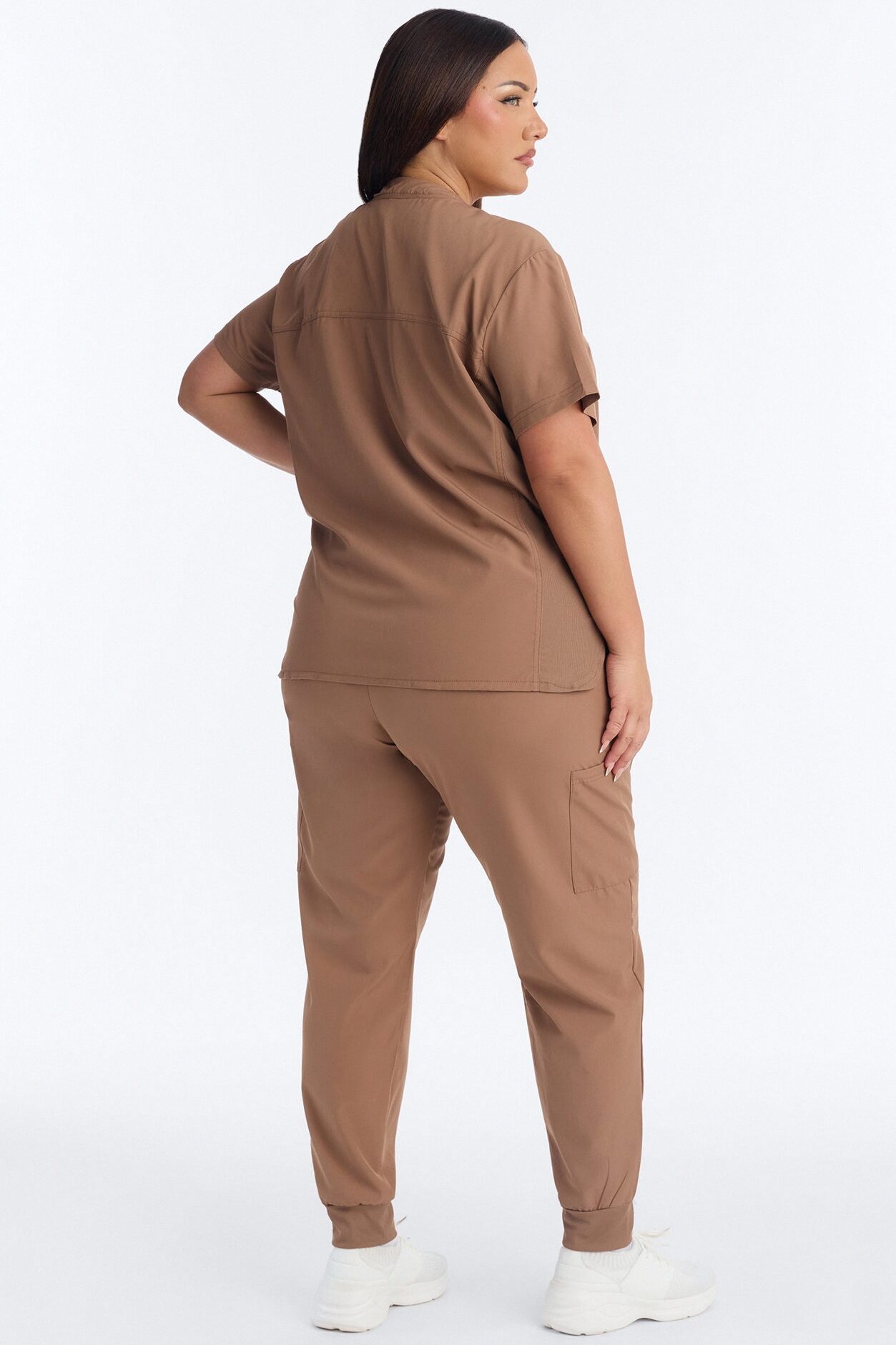 Vital 4 Way Stretch Front Zip Jogger Scrub Set - Mocha