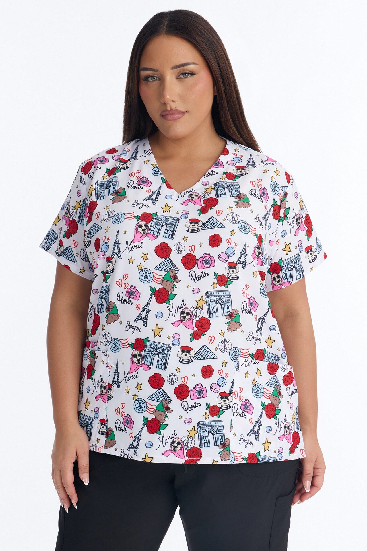 Bright Days 4 Way Stretch Printed Jogger Scrub Set - White/combo