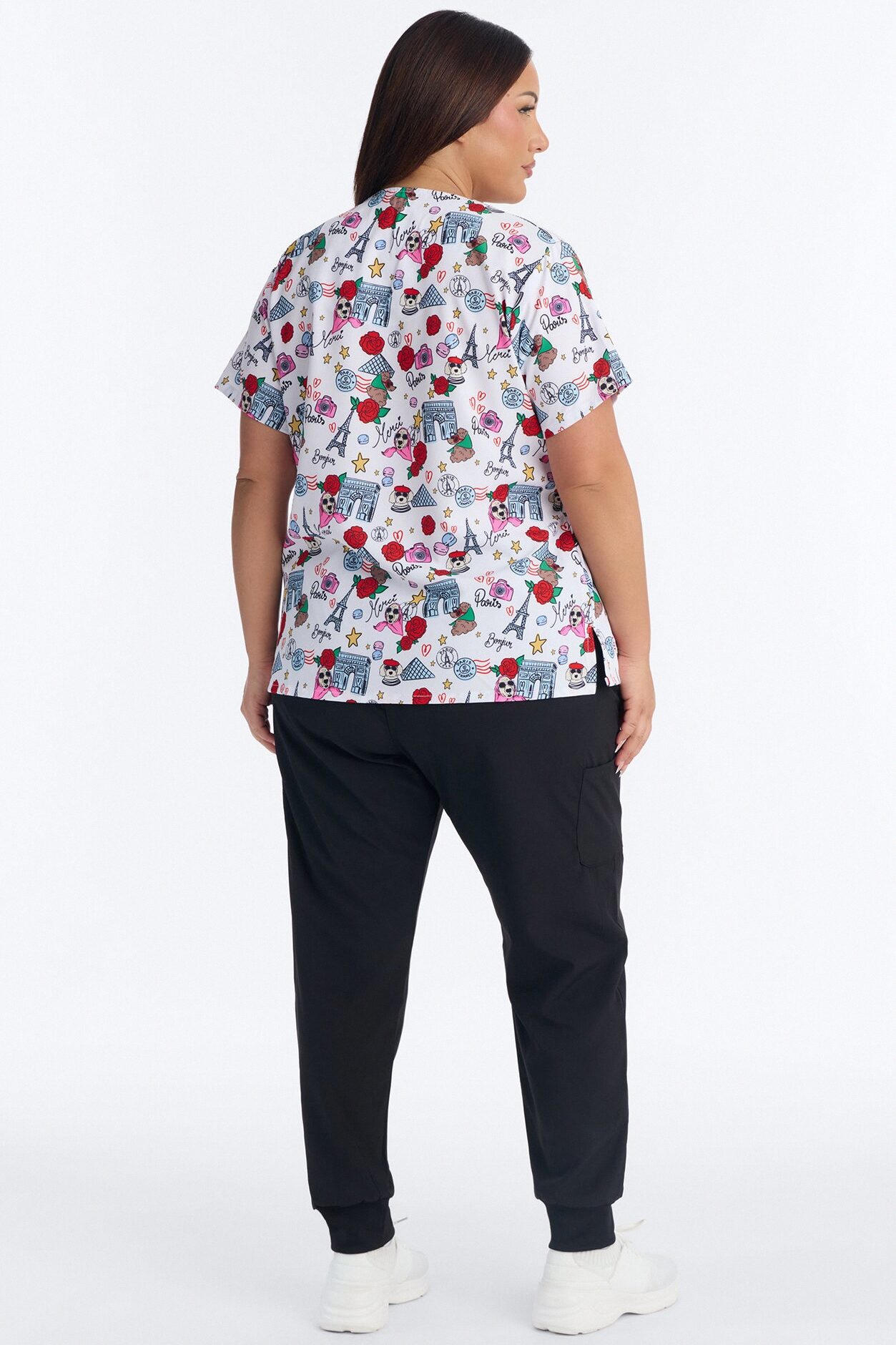 Bright Days 4 Way Stretch Printed Jogger Scrub Set - White/combo