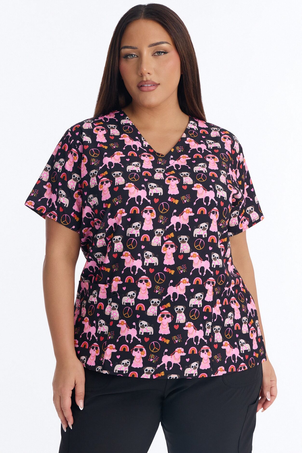 Bright Days 4 Way Stretch Printed Jogger Scrub Set - Black/Pink
