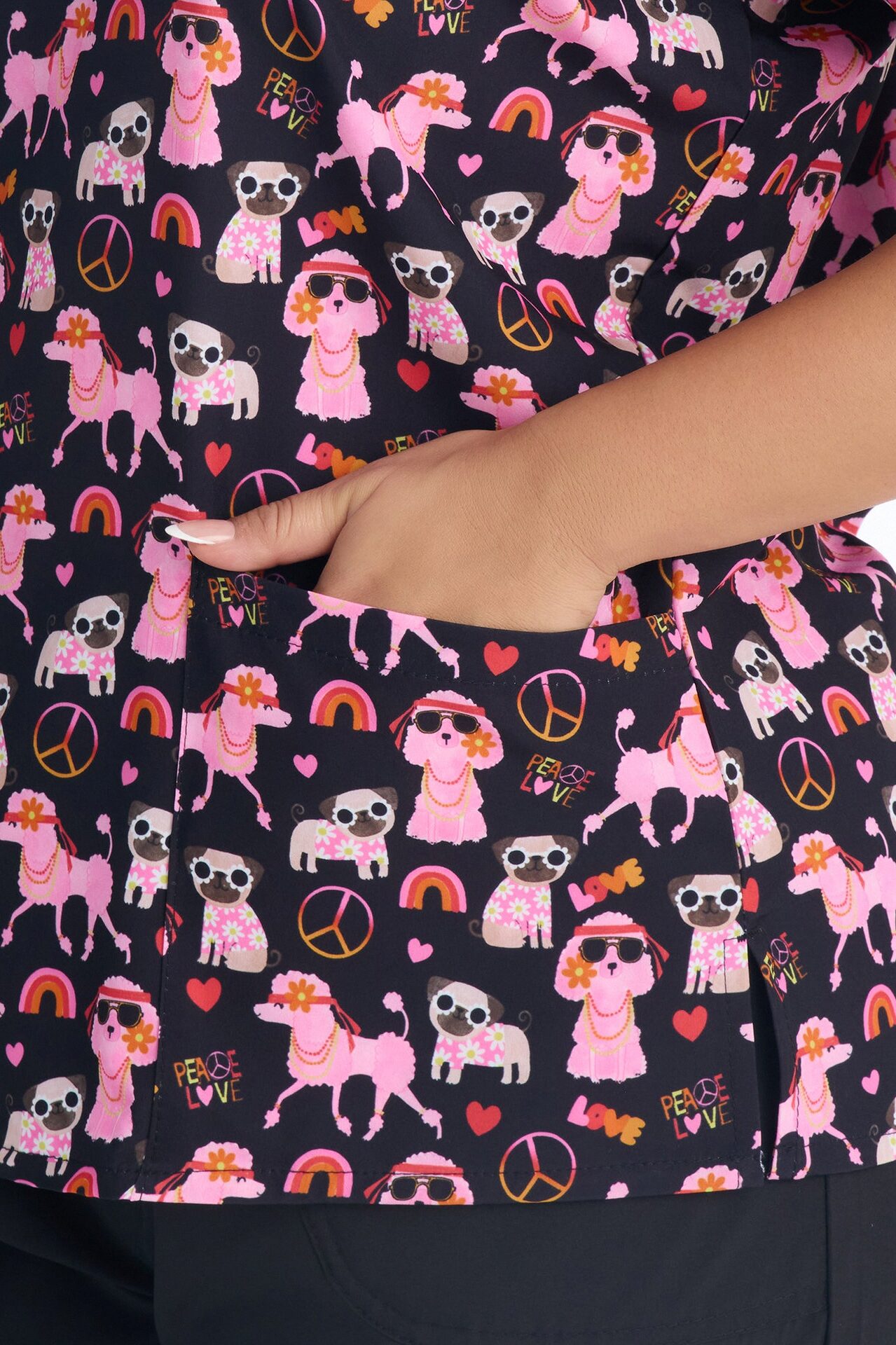 Bright Days 4 Way Stretch Printed Jogger Scrub Set - Black/Pink