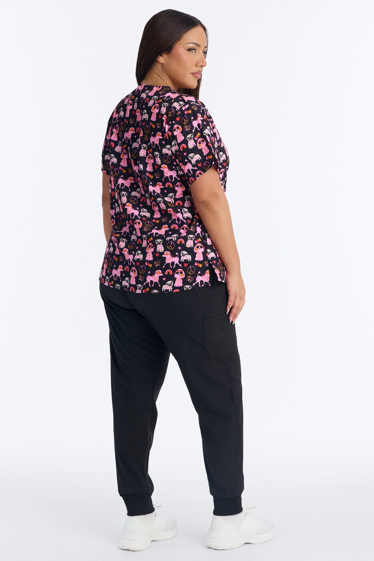 Bright Days 4 Way Stretch Printed Jogger Scrub Set - Black/Pink