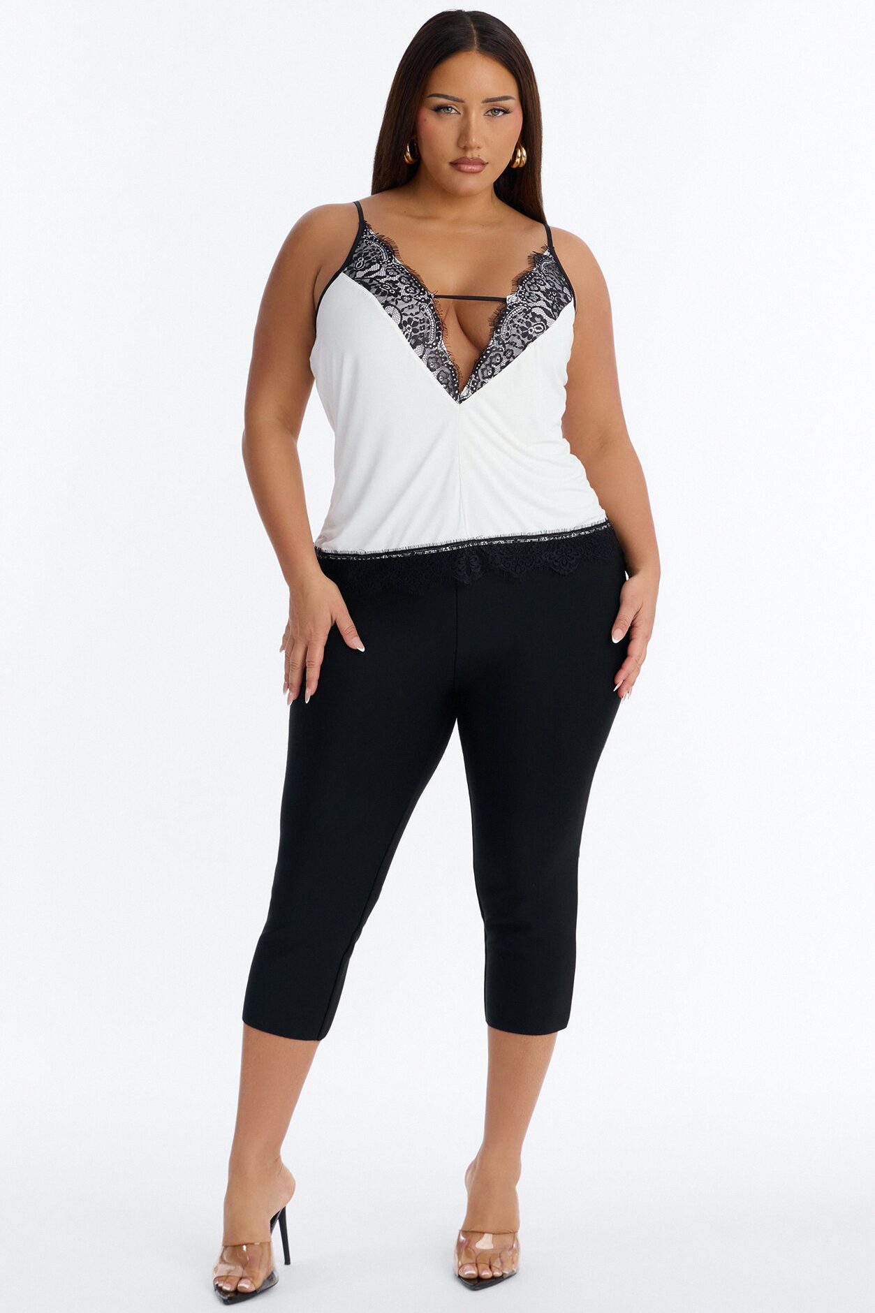 Evening Allure Lace Trim Tank Top - Cream/combo