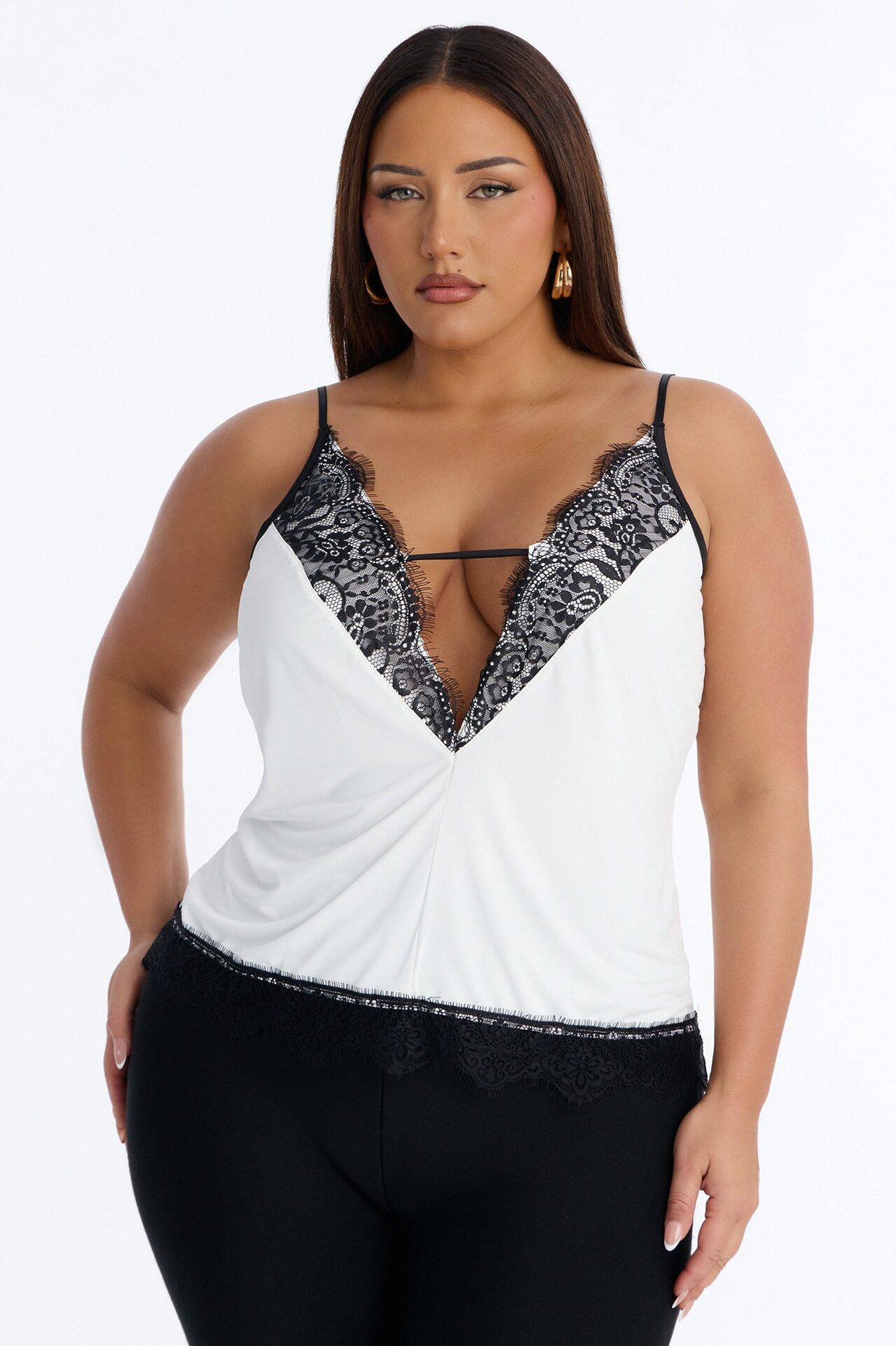 Evening Allure Lace Trim Tank Top - Cream/combo