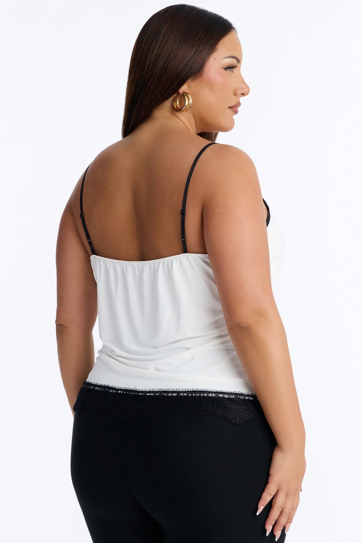 Evening Allure Lace Trim Tank Top - Cream/combo