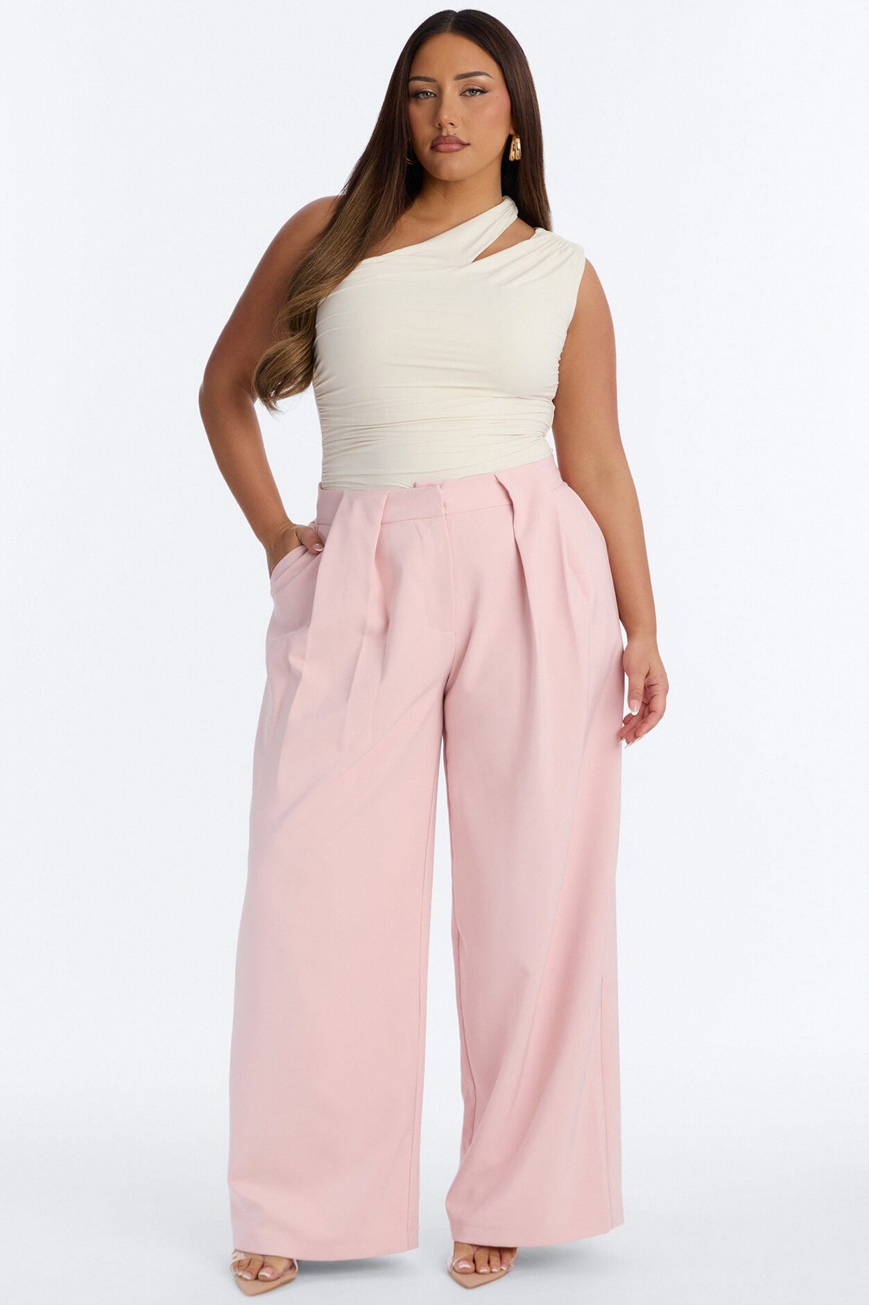 Read The Room Pleated Wide Leg Trousers 33″ - Light Pink