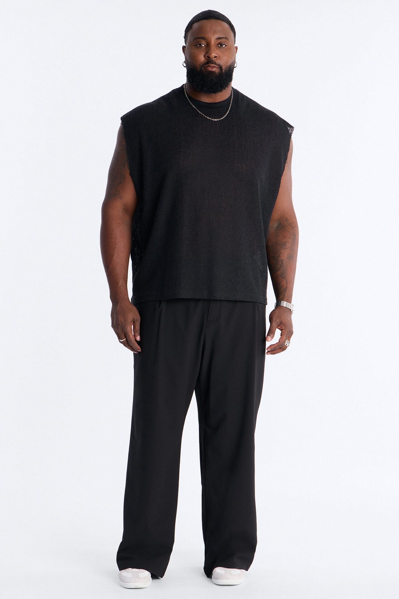 Oversized Sand Shell Sleeveless Tee - Black