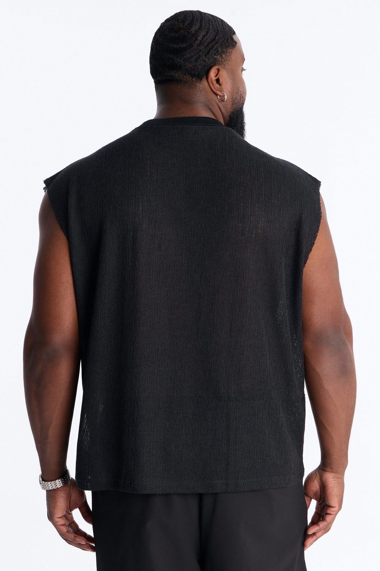 Oversized Sand Shell Sleeveless Tee - Black