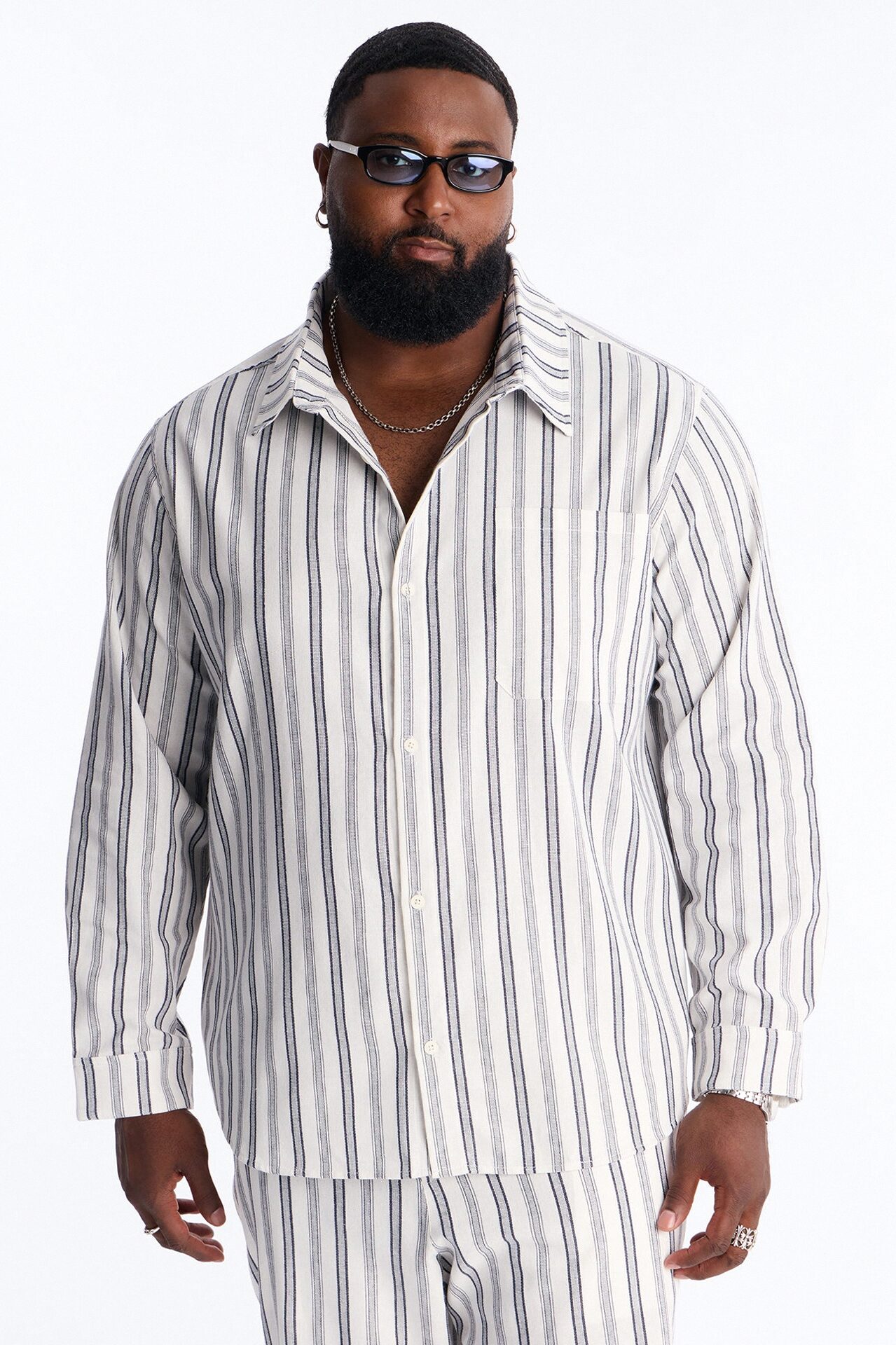 Relaxed Saltwater Stripes Button Up Shirt - White/combo