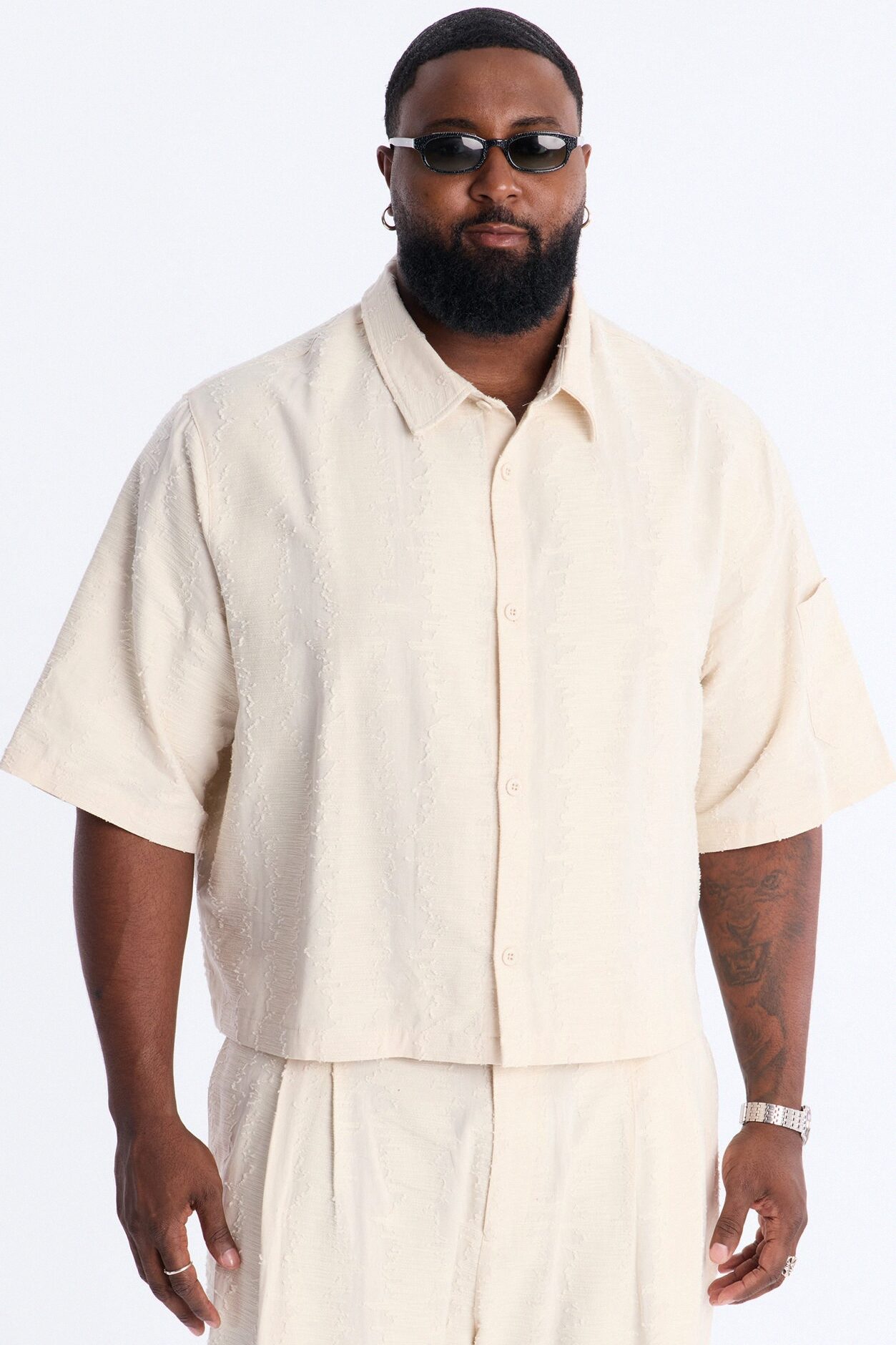 Cropped Sands Of Time Button Up Shirt - Oatmeal