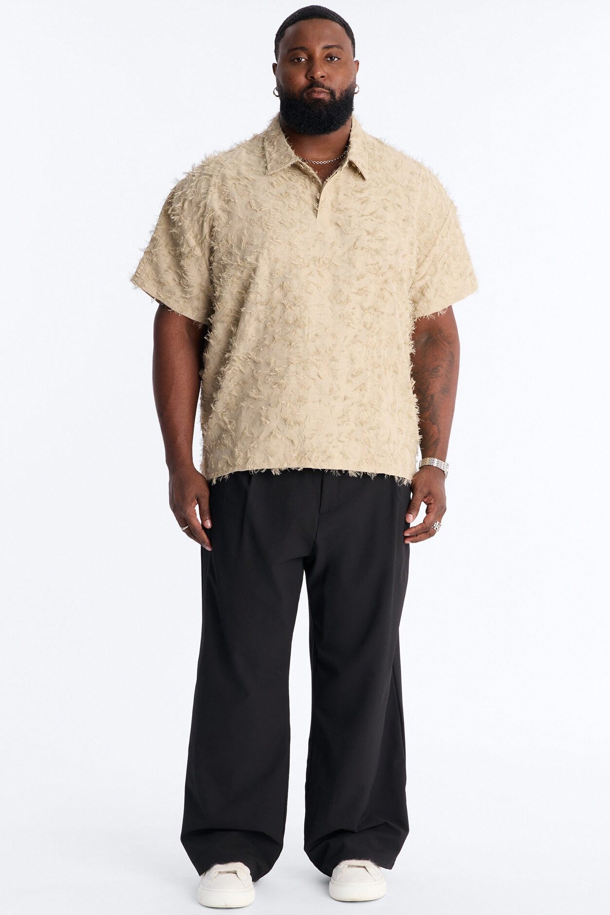 Oversized Kelpstone Textured Polo - LightBrown