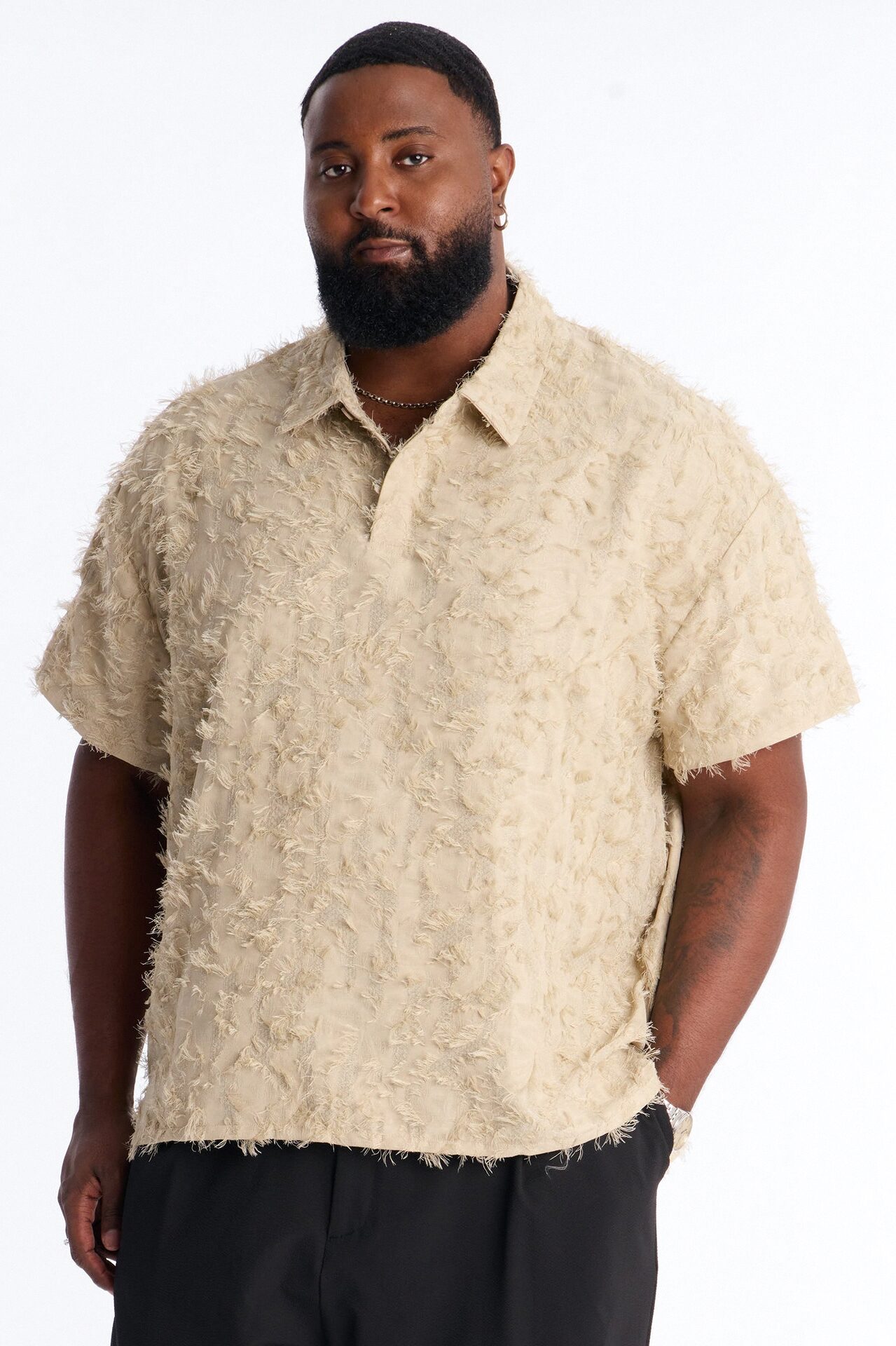 Oversized Kelpstone Textured Polo - LightBrown