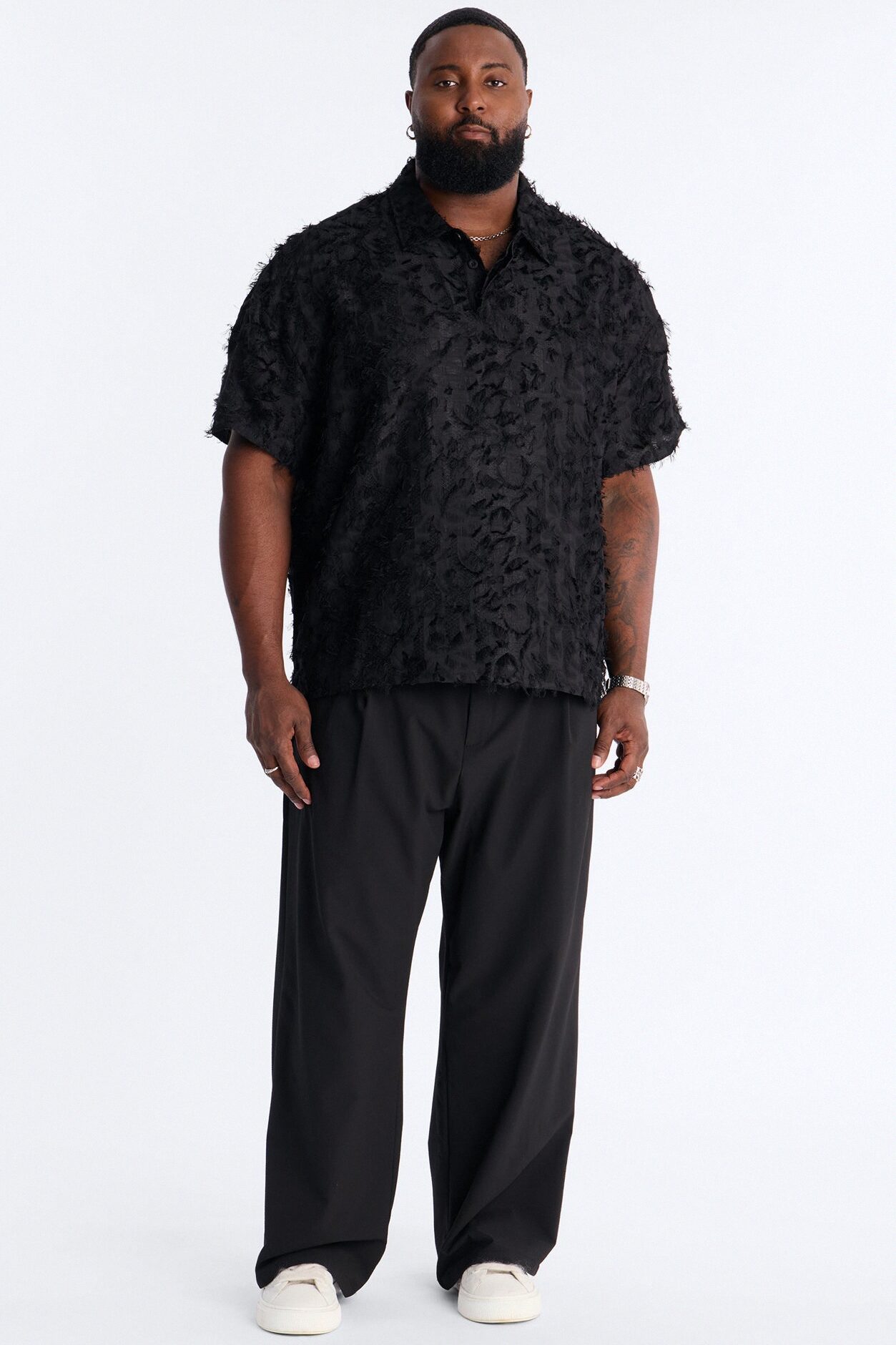 Oversized Kelpstone Textured Polo - Black