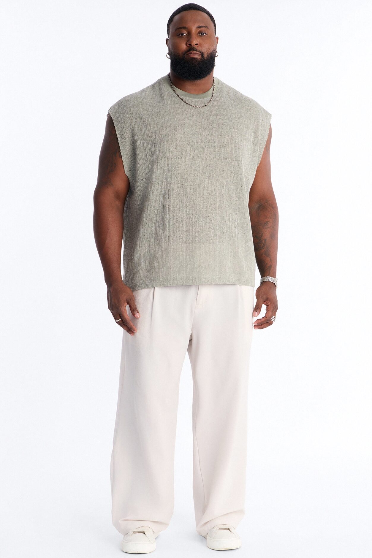 Wide Leg Textured Seersucker Trouser - Tan