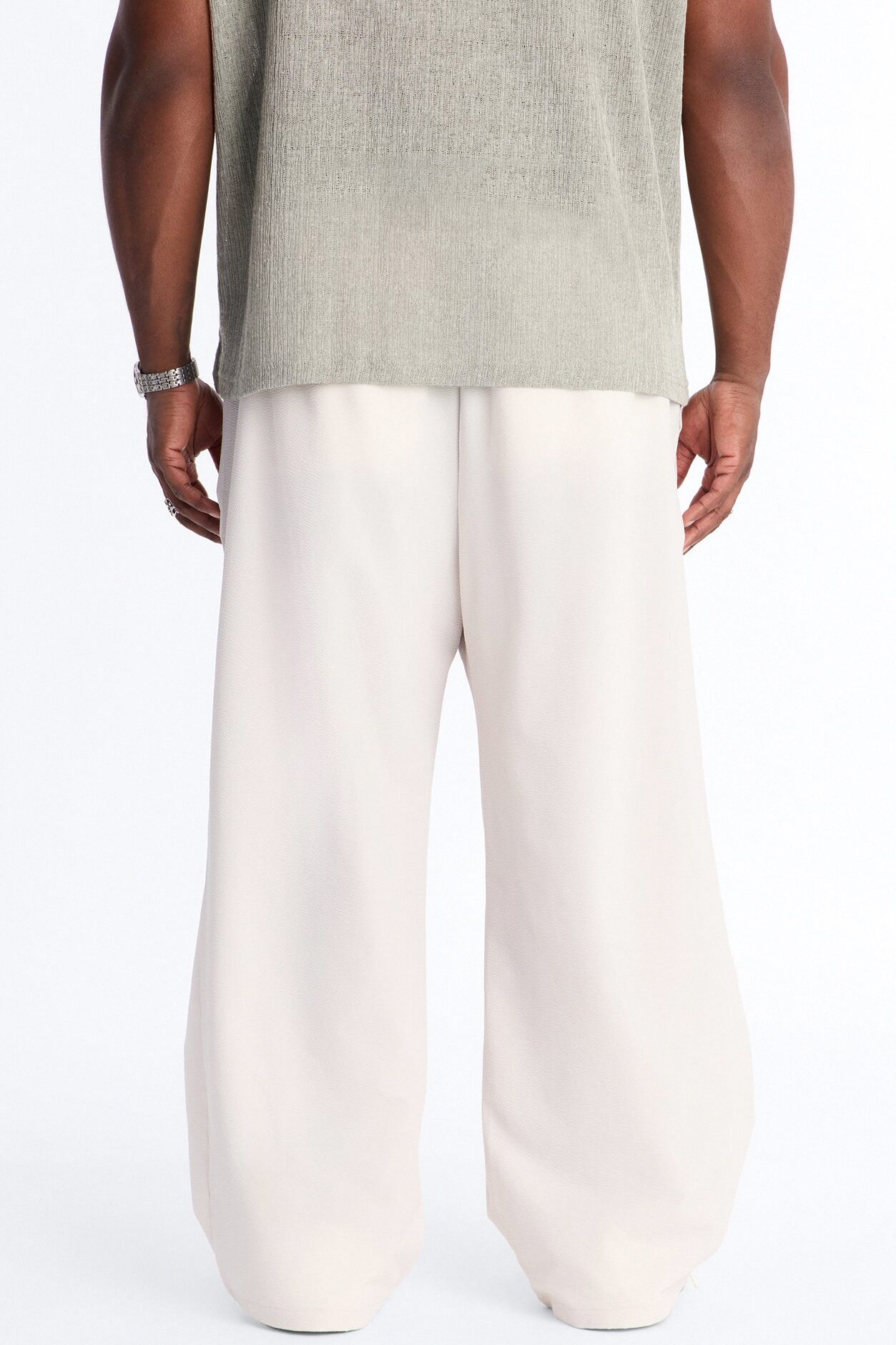 Wide Leg Textured Seersucker Trouser - Tan