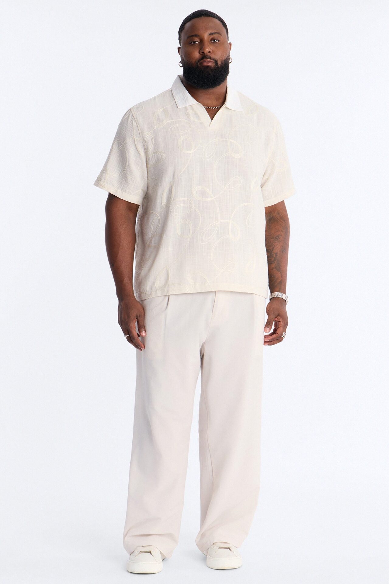 Relaxed Swizzle Johnny Collar Polo - Cream