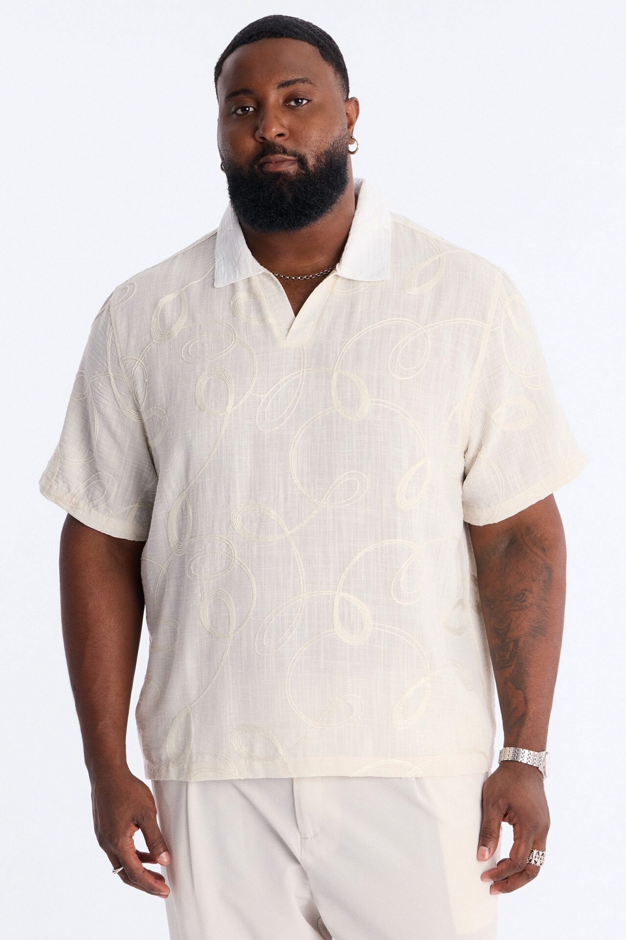 Relaxed Swizzle Johnny Collar Polo - Cream