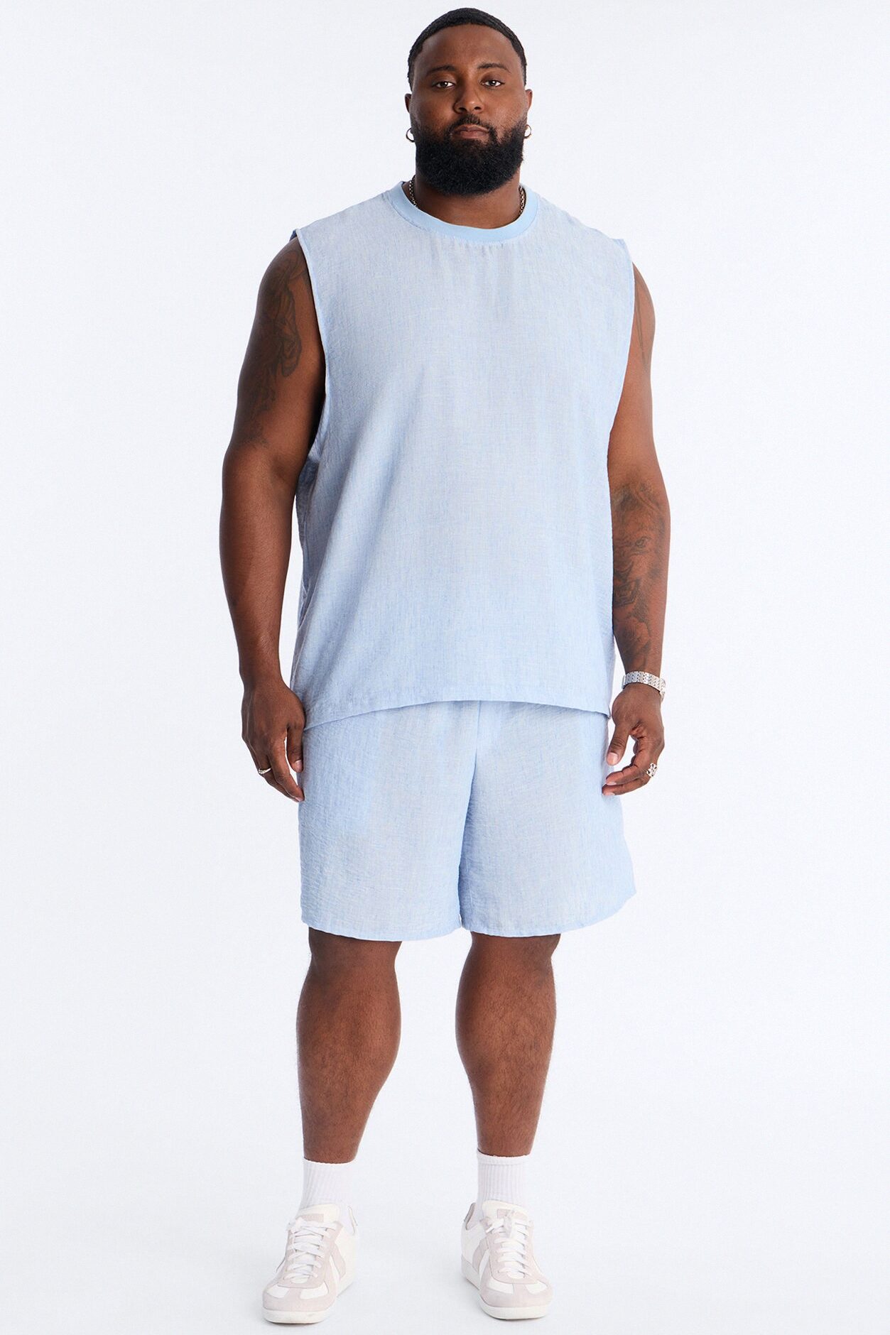 Relaxed Tide Thread Sleeveless Tee - Blue
