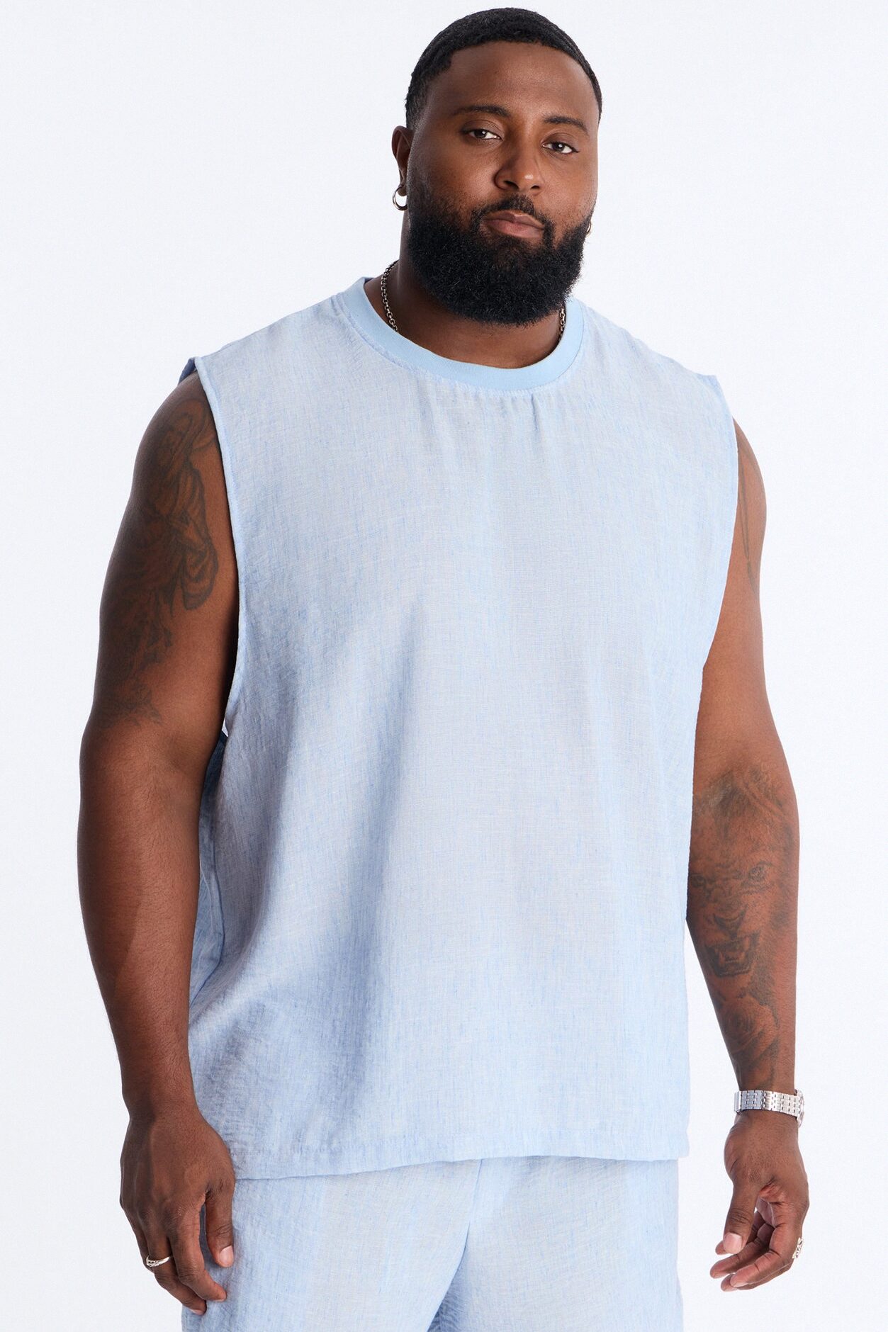 Relaxed Tide Thread Sleeveless Tee - Blue