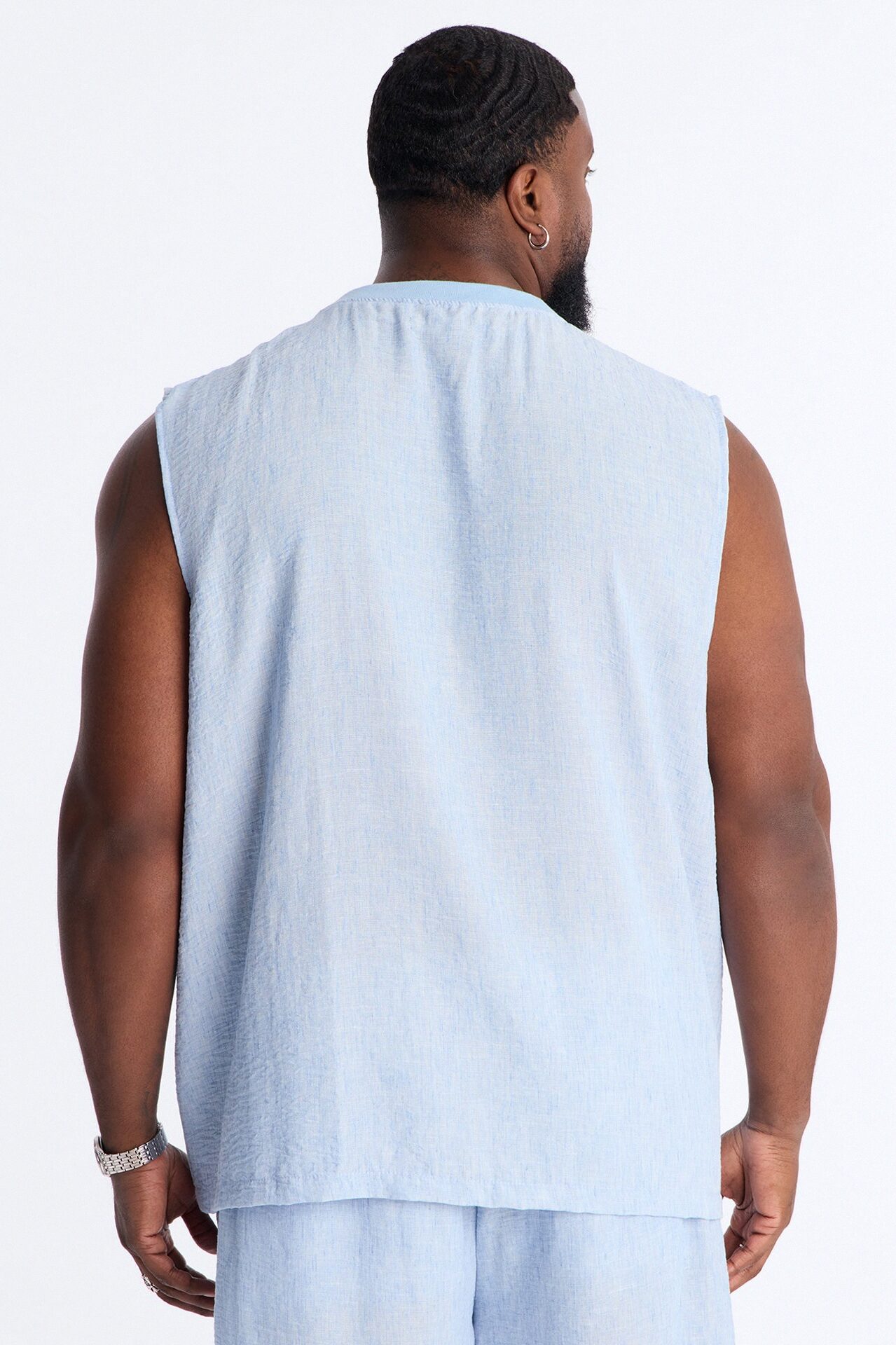Relaxed Tide Thread Sleeveless Tee - Blue