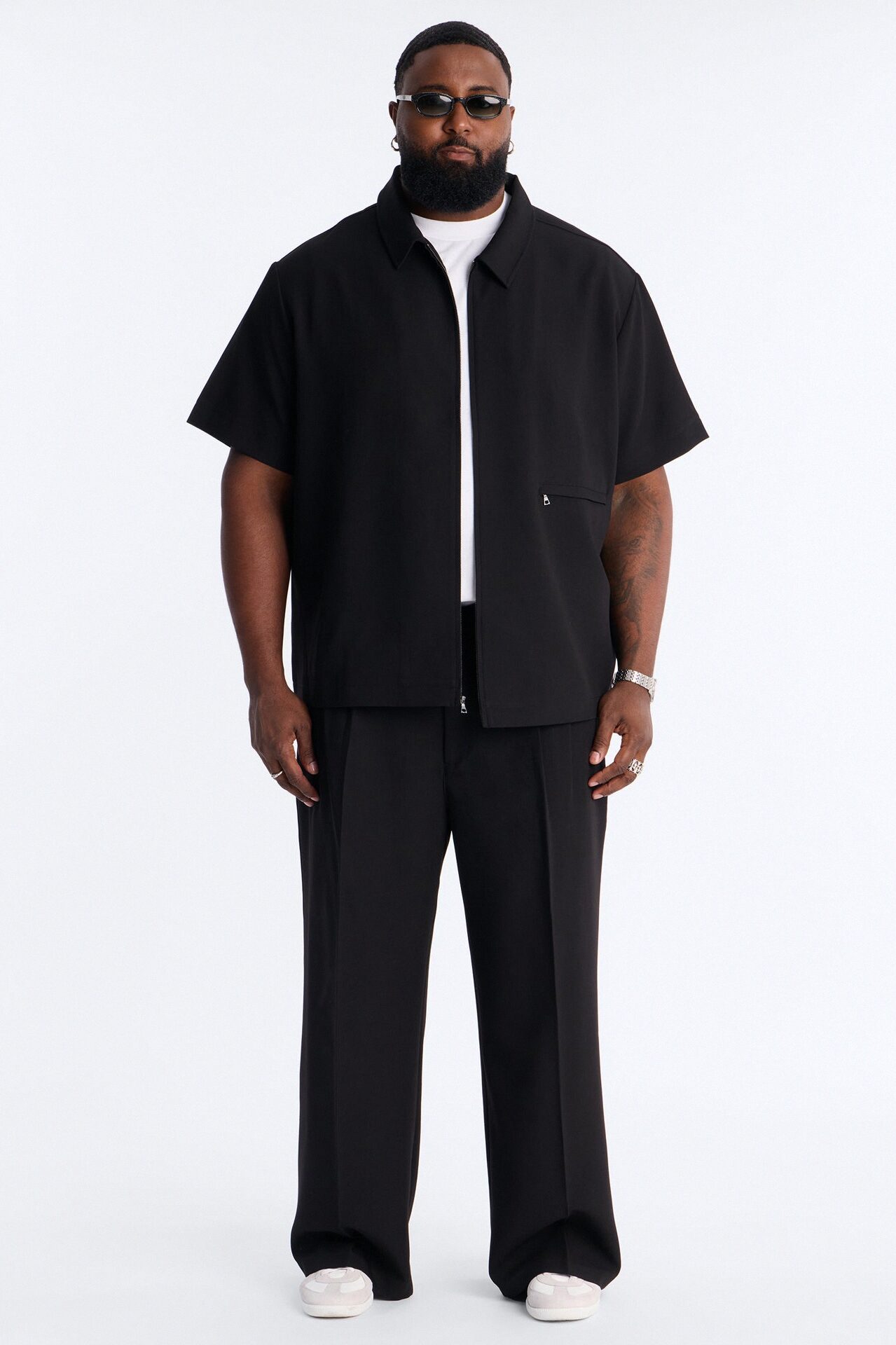 Modern Essential Short Sleeve Zip Collar Shirt - Black