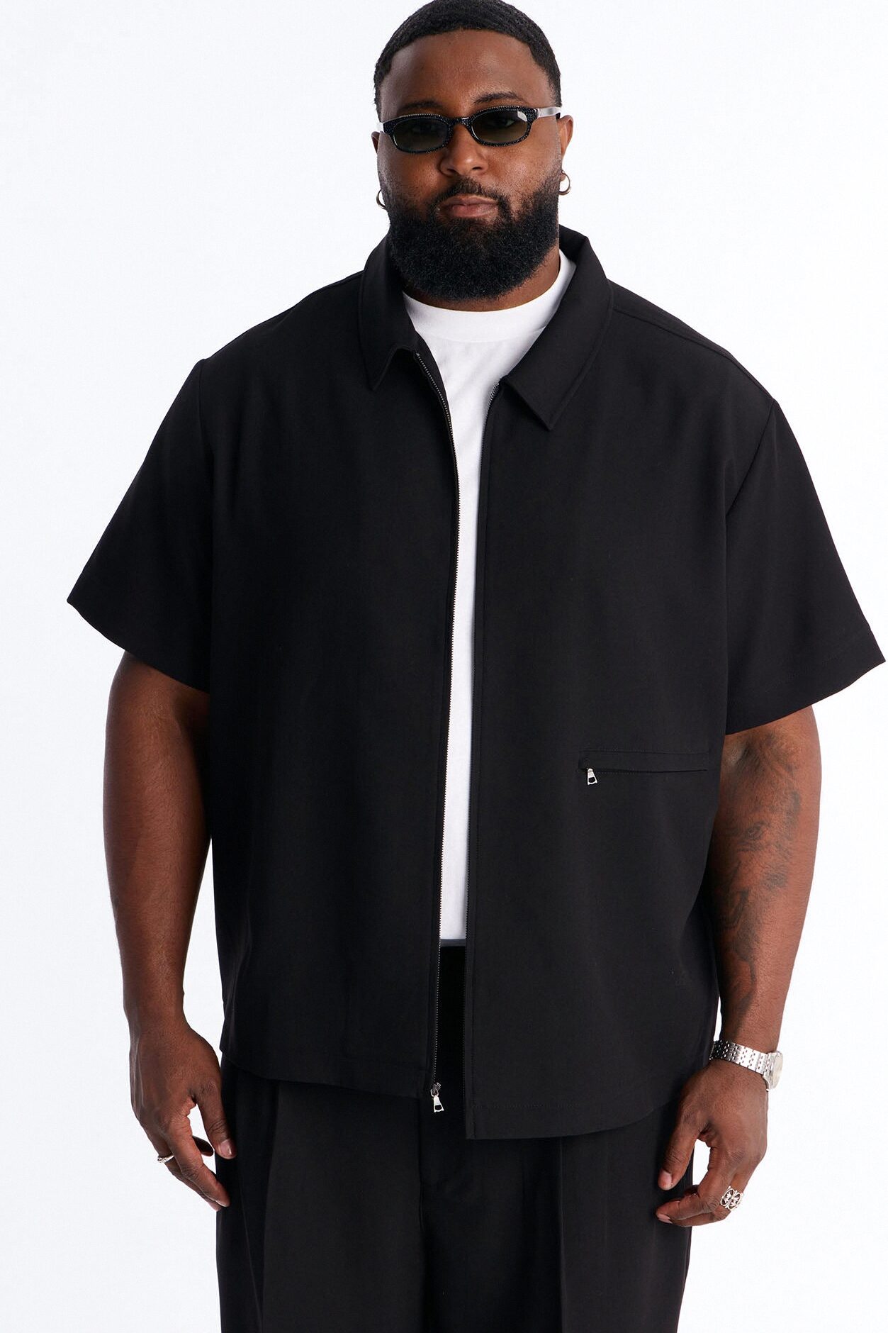 Modern Essential Short Sleeve Zip Collar Shirt - Black