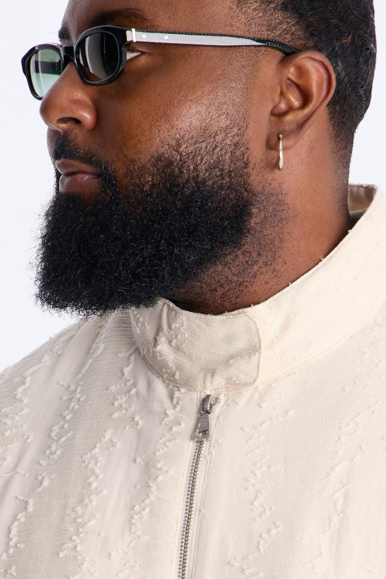 Relaxed Cropped Textured Distressed Linen Bomber Jacket - Oatmeal
