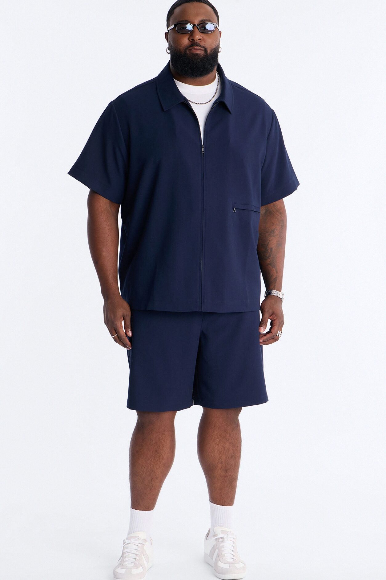 Modern Essential Short Sleeve Zip Collar Shirt - Navy