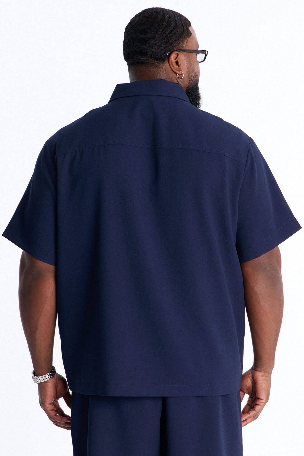 Modern Essential Short Sleeve Zip Collar Shirt - Navy