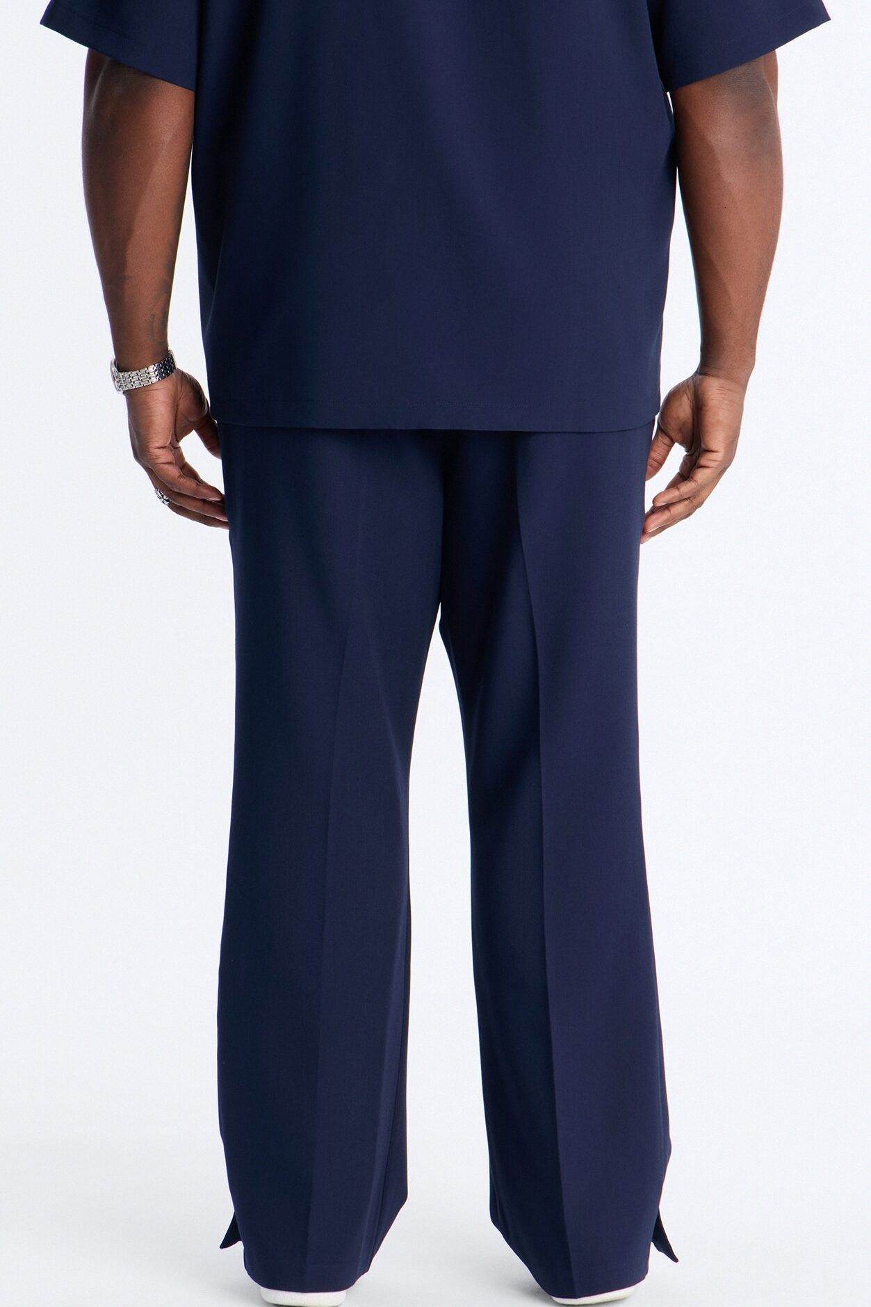Modern Essential Slim Flare Slit Trouser - Navy