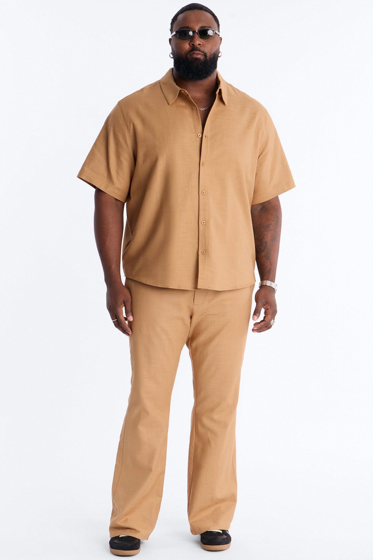 Relaxed Sunward Coast Linen Button Up Shirt - Brown