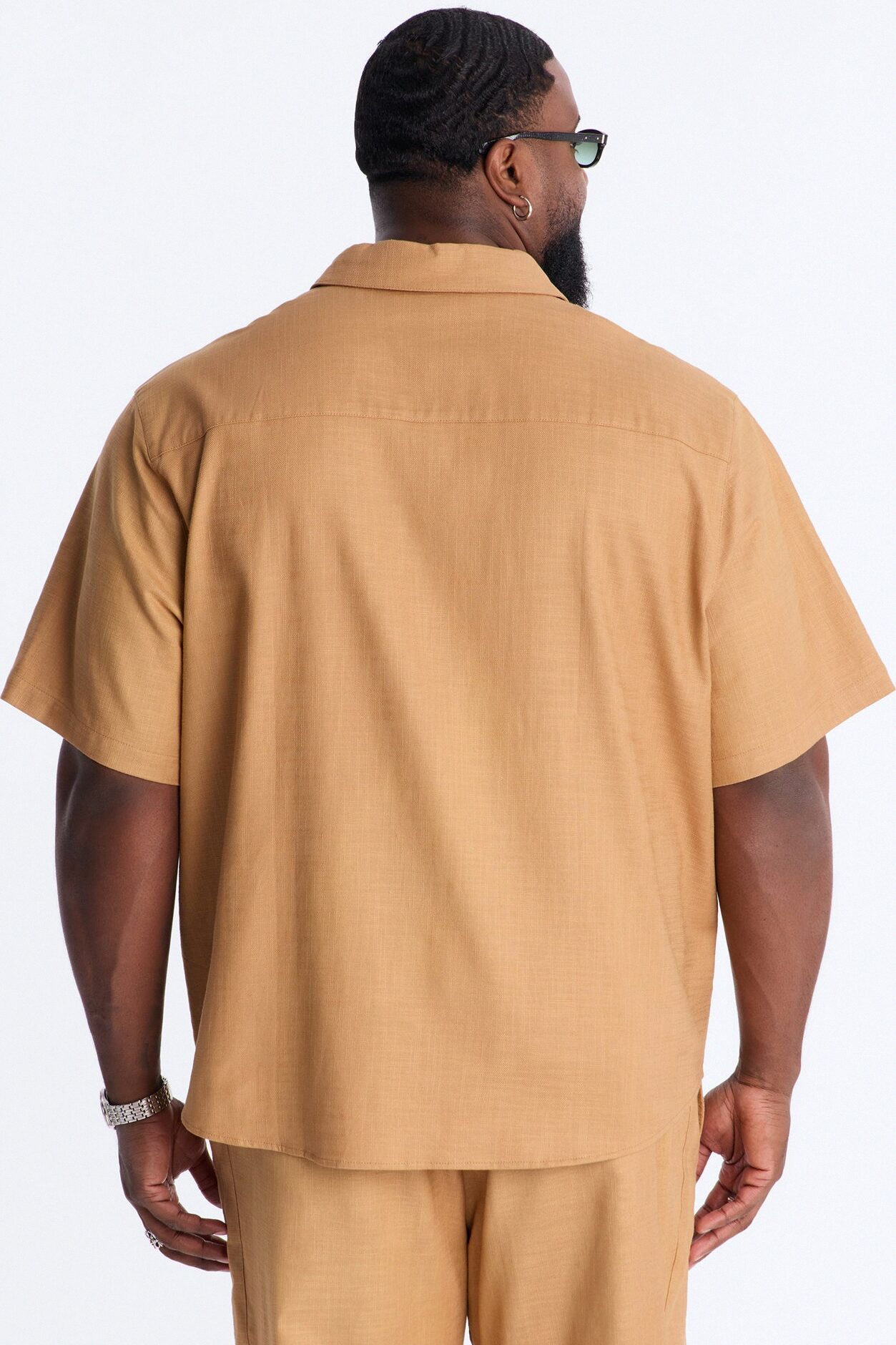 Relaxed Sunward Coast Linen Button Up Shirt - Brown