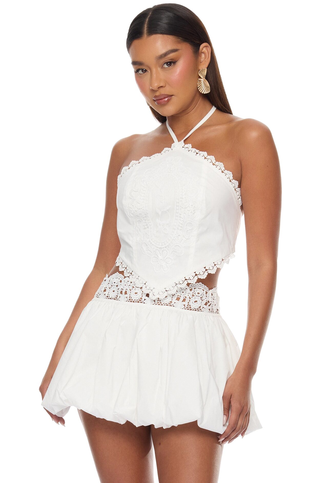 Zaphrina Mini Bubble Skirt Set - White