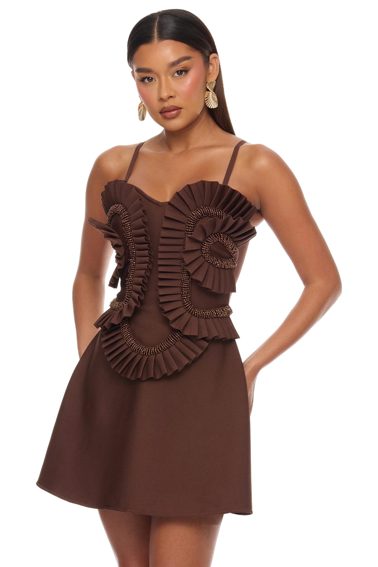 Jade Beaded Bandage Mini Dress - Chocolate