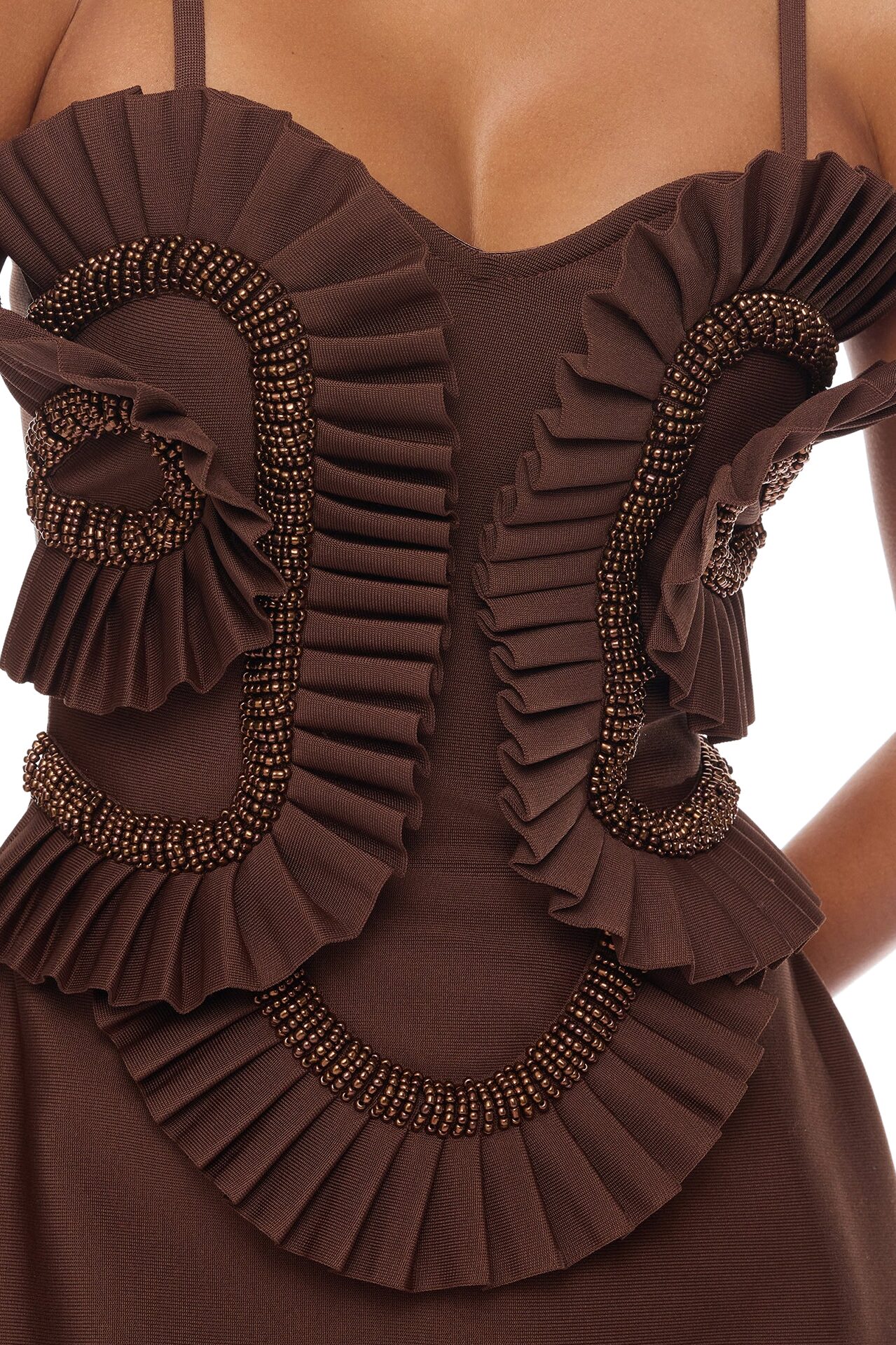 Jade Beaded Bandage Mini Dress - Chocolate