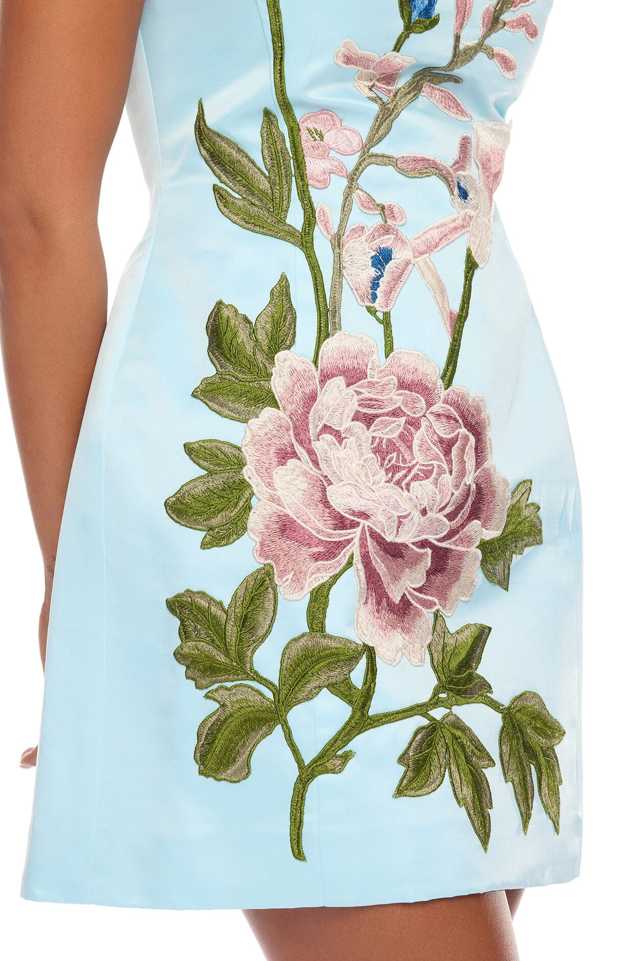 Macie Embroidered Satin Mini Dress - LightBlue