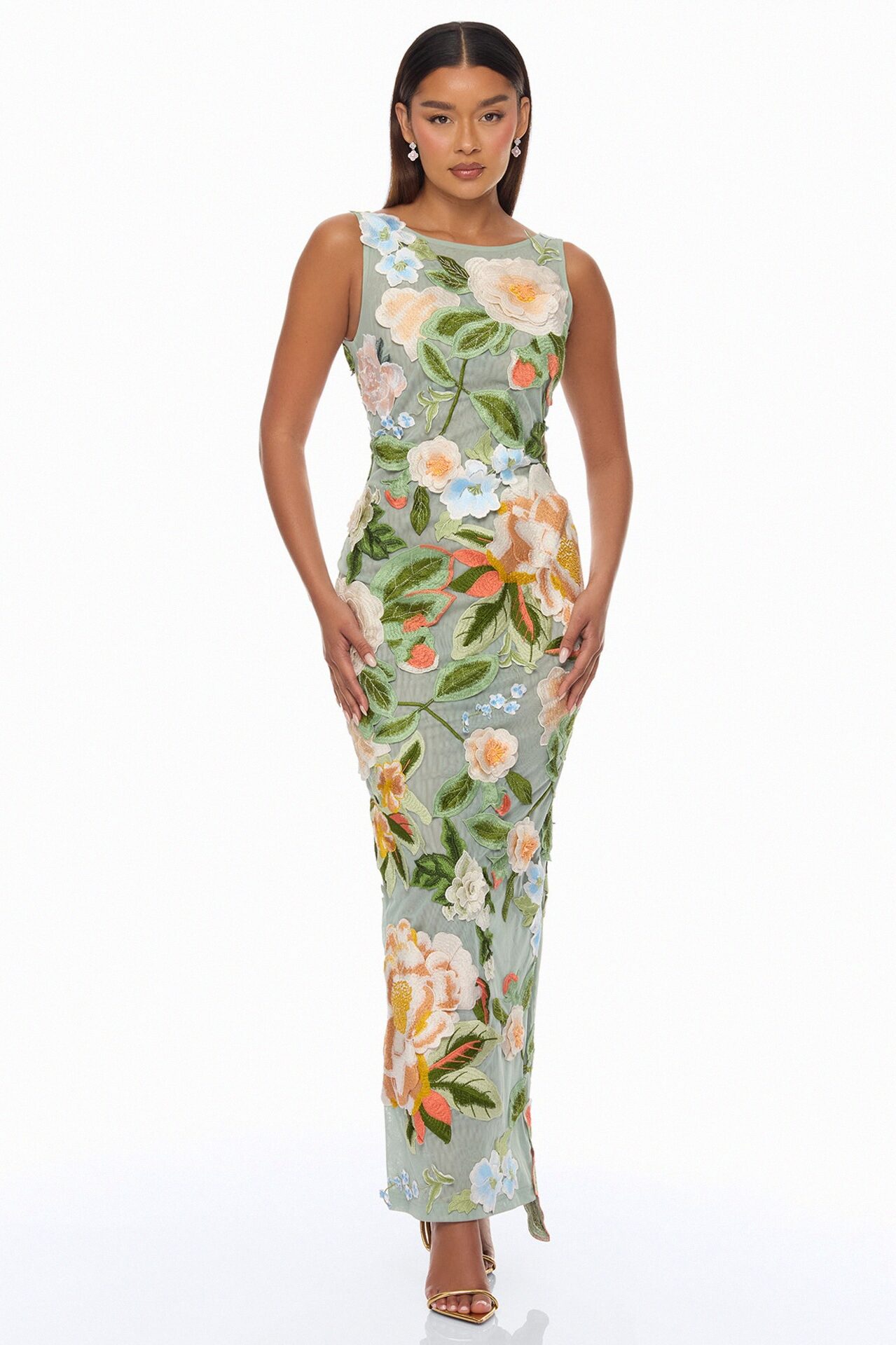 Love Like This Floral Embroidered Maxi Dress - Sage/combo