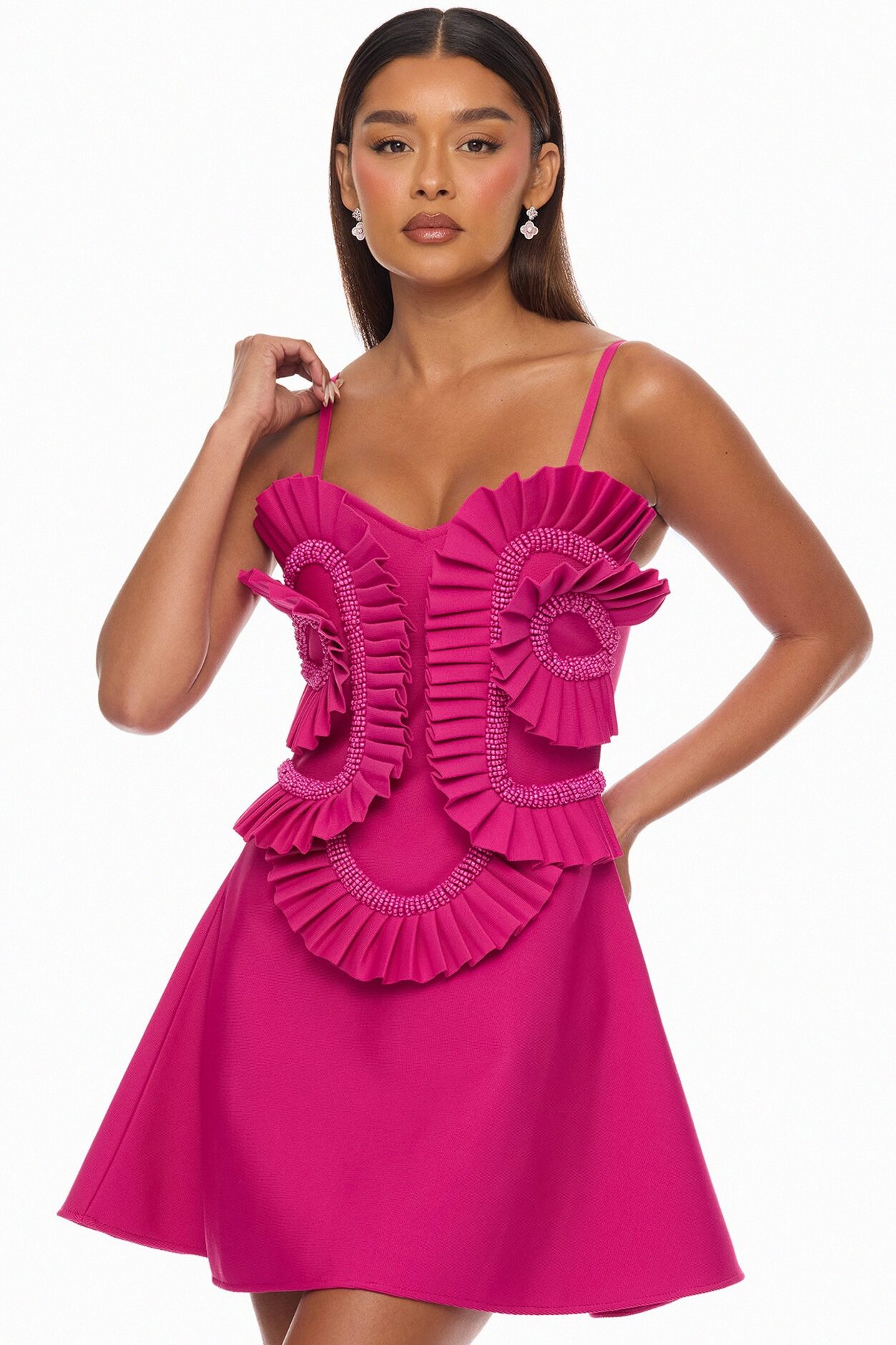 Jade Beaded Bandage Mini Dress - Magenta