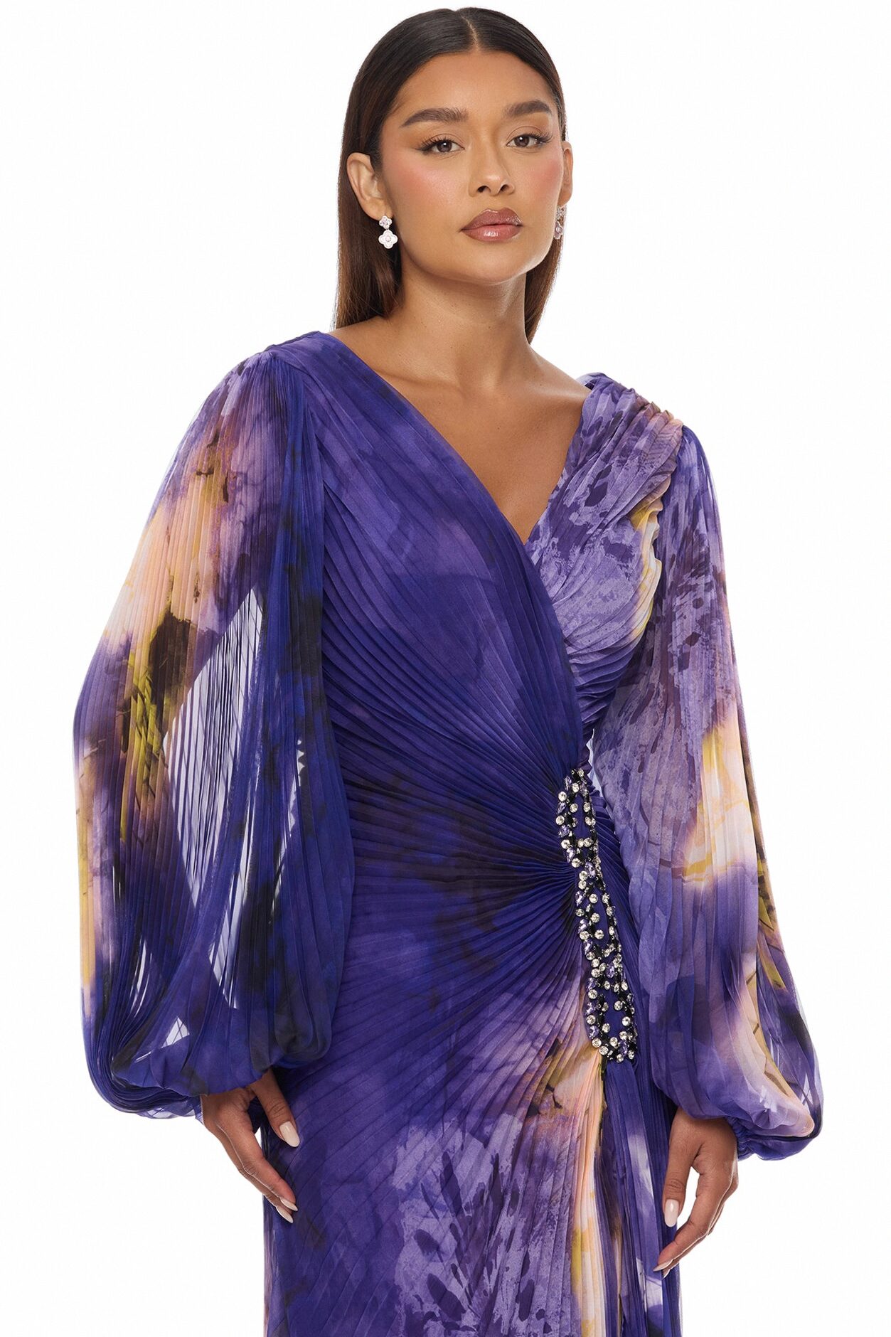 Luna Pleated Maxi Dress - Purple/combo